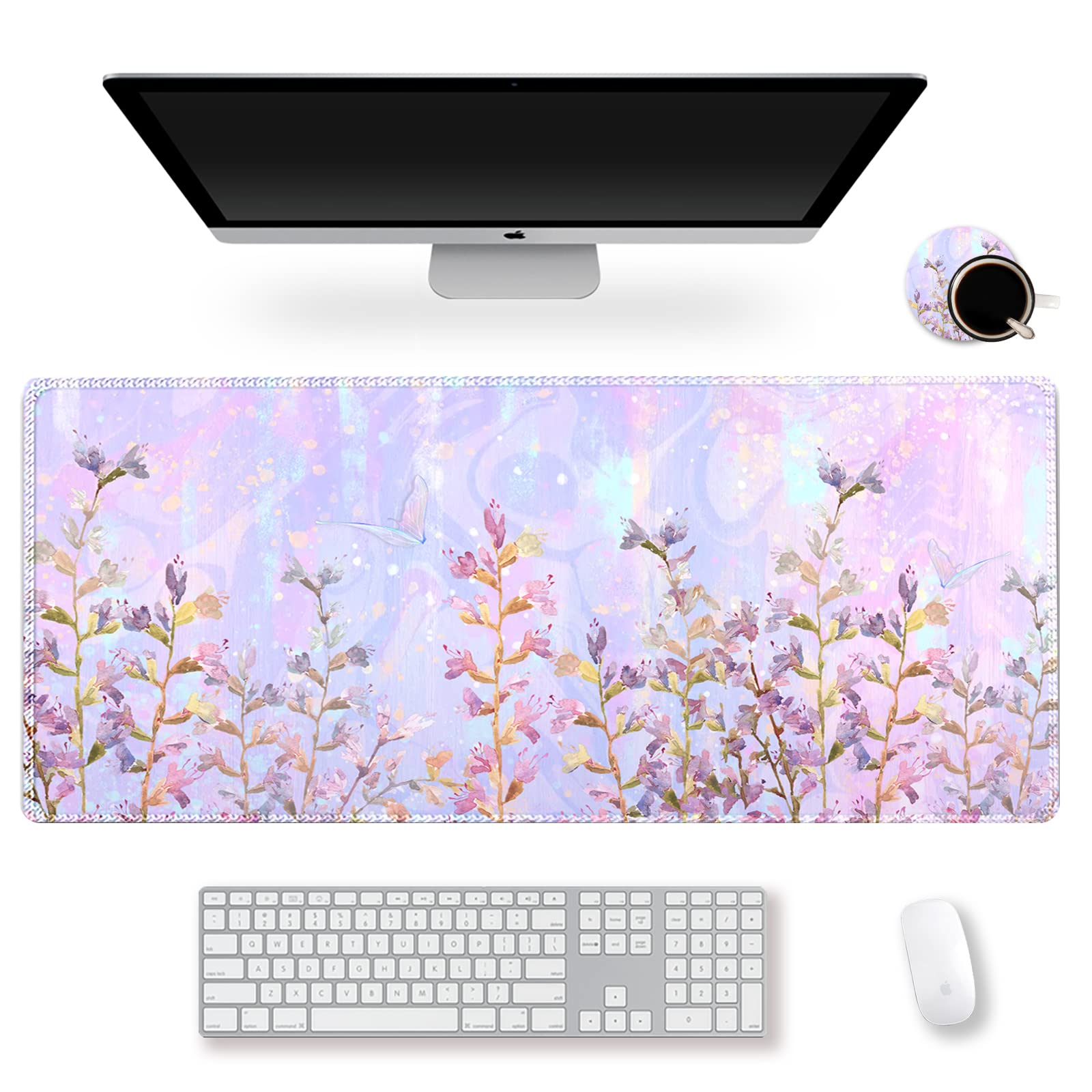 ARTSO Large Gaming Mouse Pad with Stitched Edges, XXL Extended Keyboard Mat Long Mousepad Desk