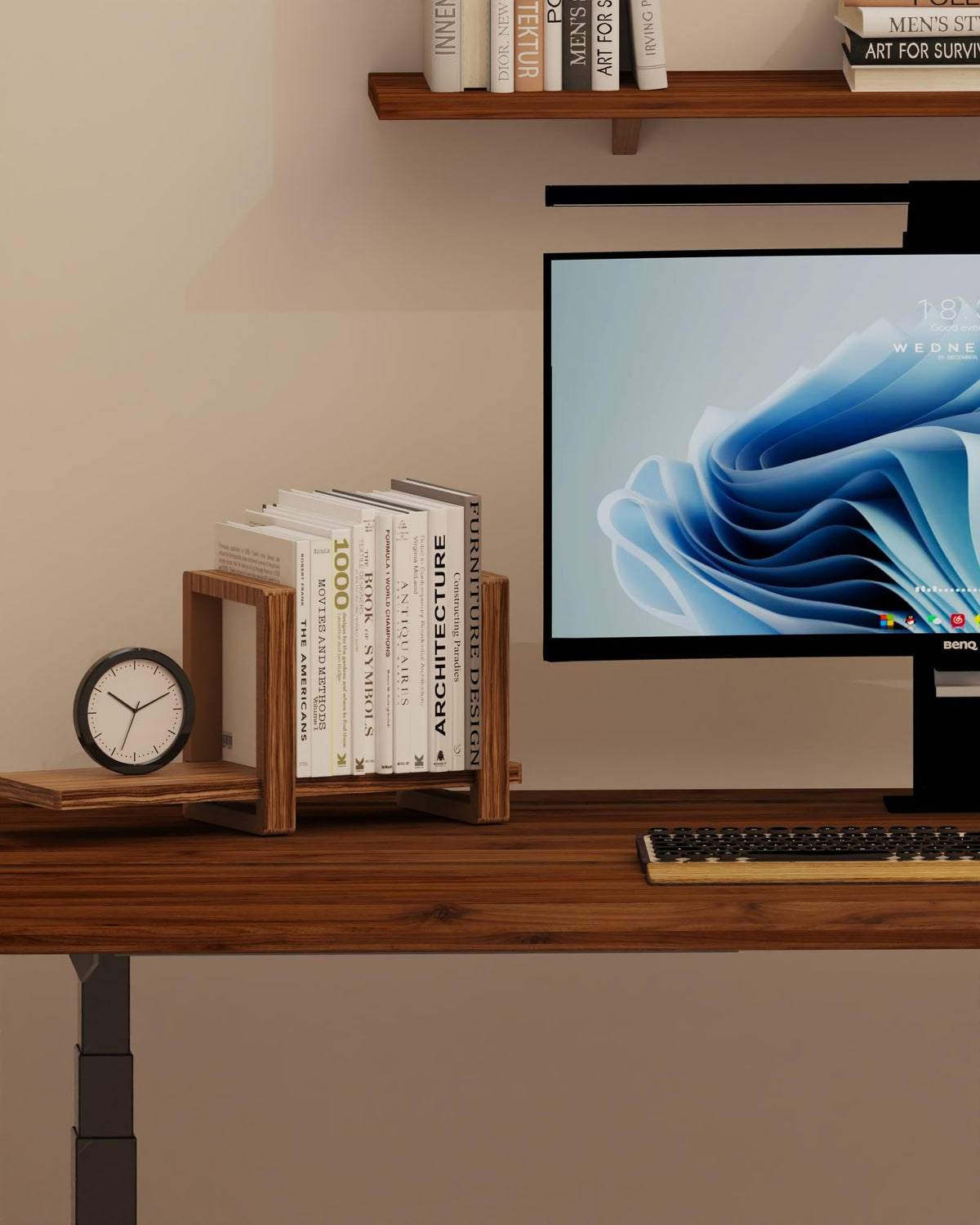 100% Solid Wood Adjustable Desktop Bookshelf, Retro Tabletop Bookshelf, Desk Shelf Holder for