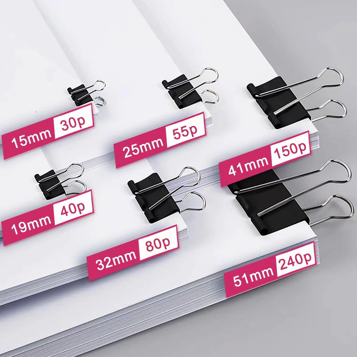 STOLCA 208 PCS Binder Clips Paper Clamps Assorted Sizes, Metal Paper Binder Clip, Black Binding