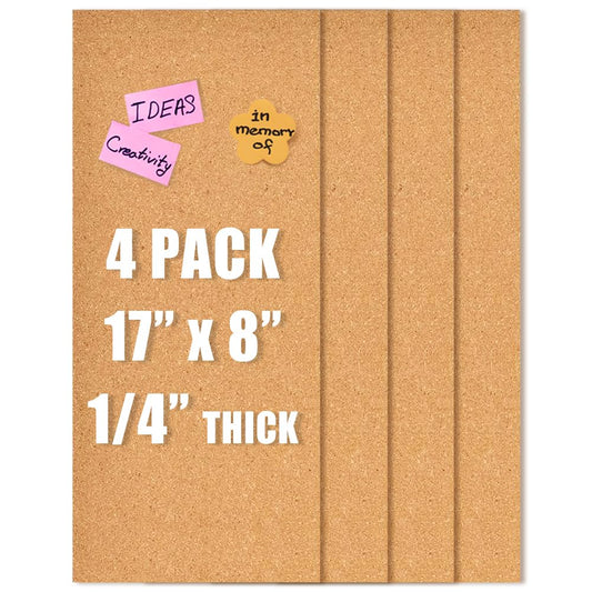 Aitakatta 17x8 Cork Tiles, 1/4" Thick Self-Adhesive Vision Board for Home, Office, School (6mm, 4pc)