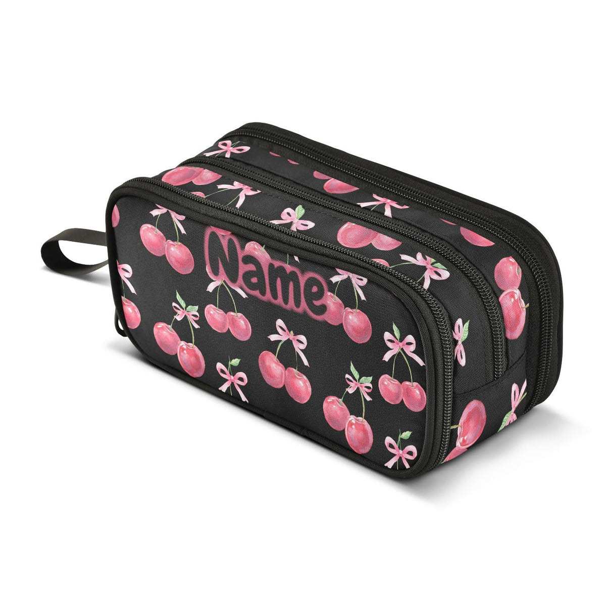 BOENLE Custom Watercolor Cherry Bow Pencil Case Box Boys Girls Personalized Name Large Pencil Pouch
