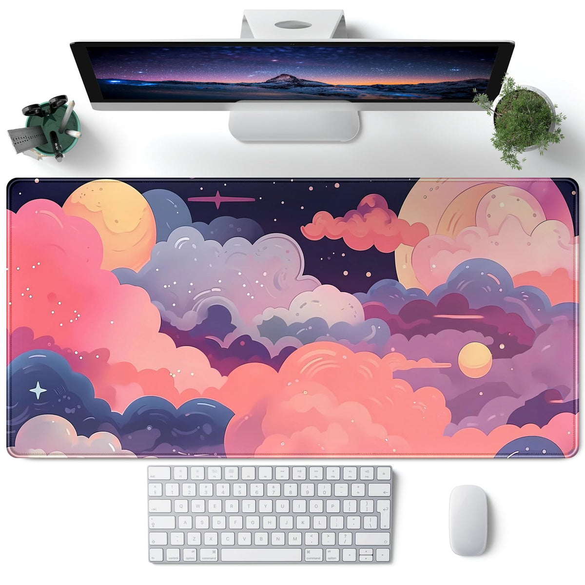 Cute Desk Mat Kawaii Pink Purple Desk Pad Keyboard Mouse Pad Large
