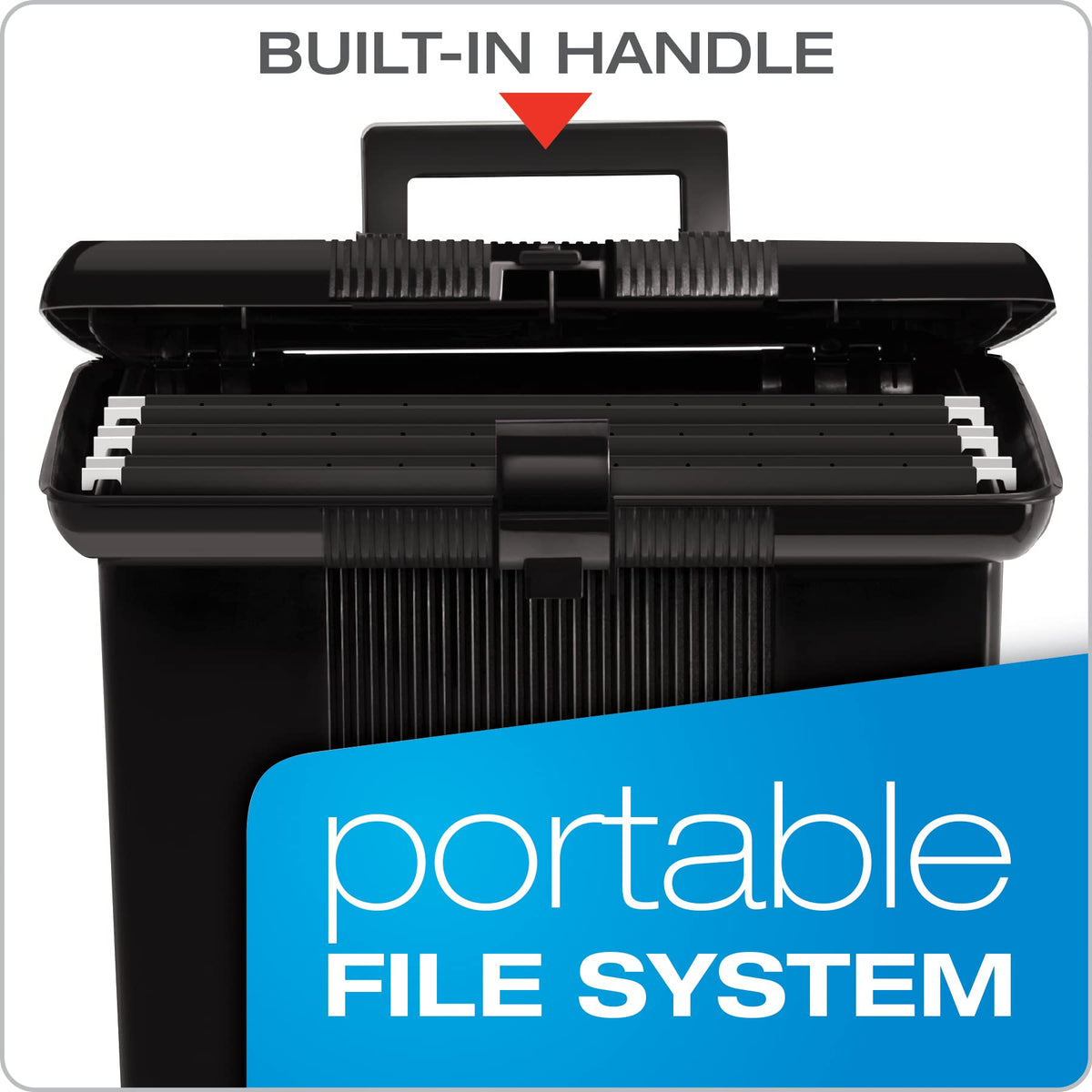 Pendaflex Portable File Box with File Rails, Hinged Lid with Double Latch Closure, Black, 3 Black