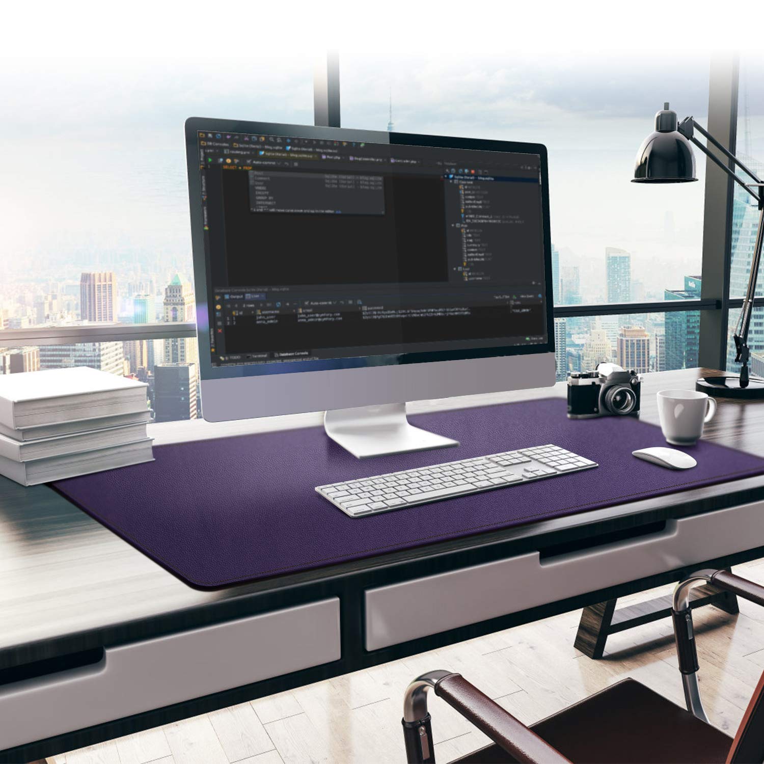 Mydours 38"x16" Large Desk Pad, Purple Desk Mat, XL PU Leather Mouse pad