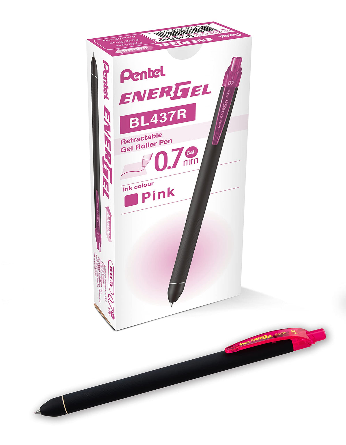 Pentel EnerGel Kuro Liquid Gel Pen, (0.7mm) Medium line, Pink Ink, 12 Pack (BL437R1-P)