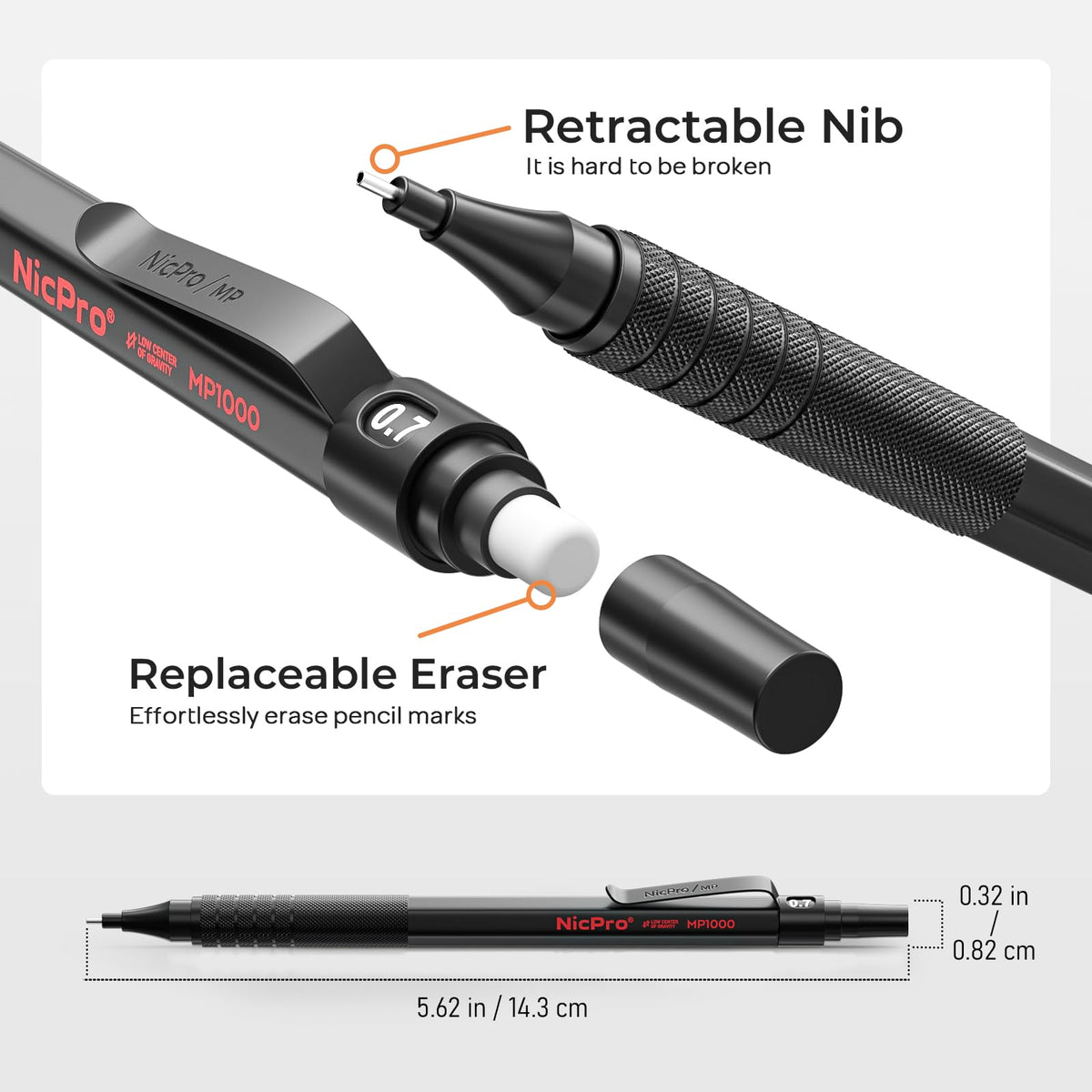 Nicpro 20PCS Black Metal Mechanical Pencil Set in Leather Case