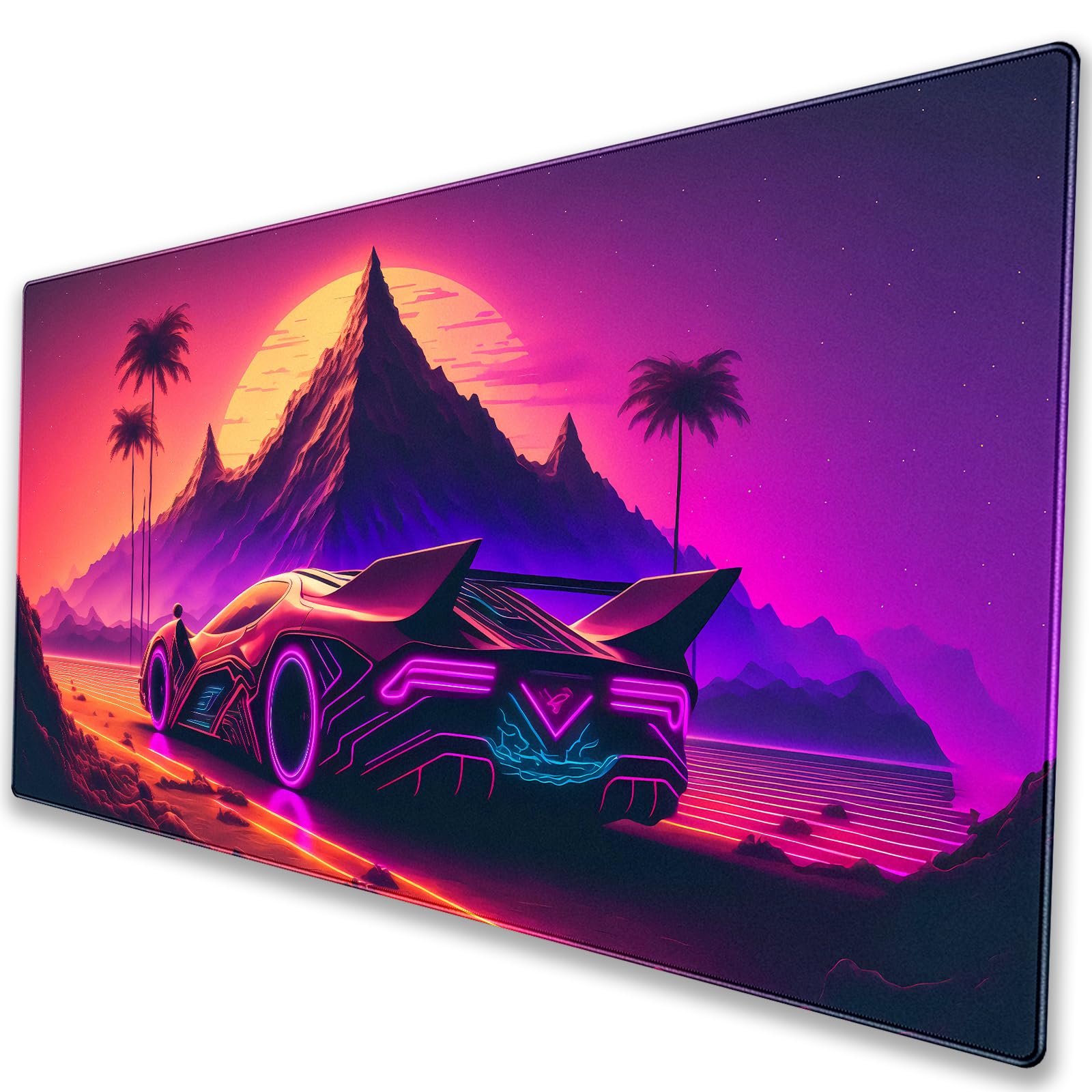 Synthwave Desk Mat, Retro Car XXL Large Gaming Mouse Pad 31.5x15.7 in