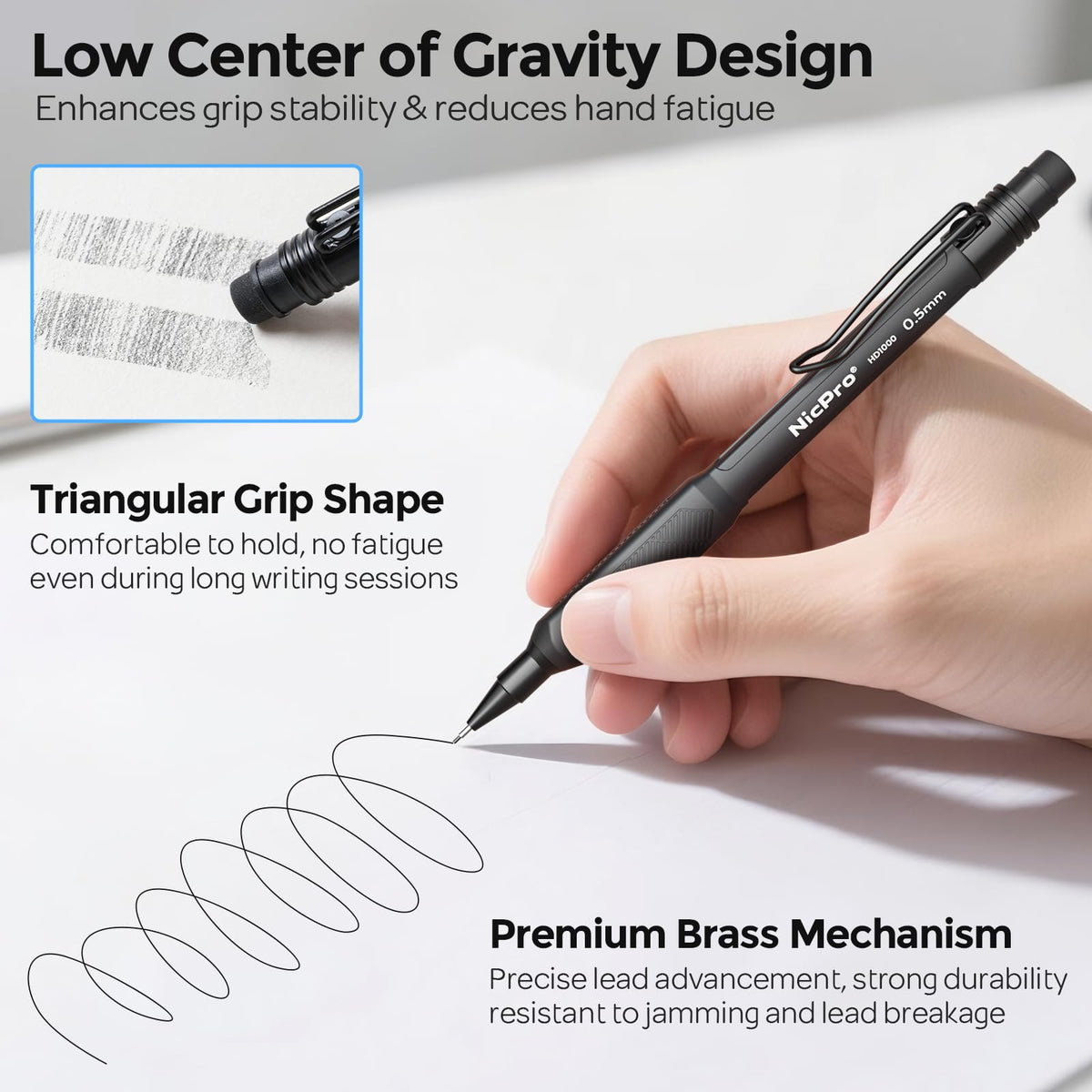 Nicpro 0.5 mm Mechanical Pencil Set with Case, 3PCS Mechanical Pencils 0.5
