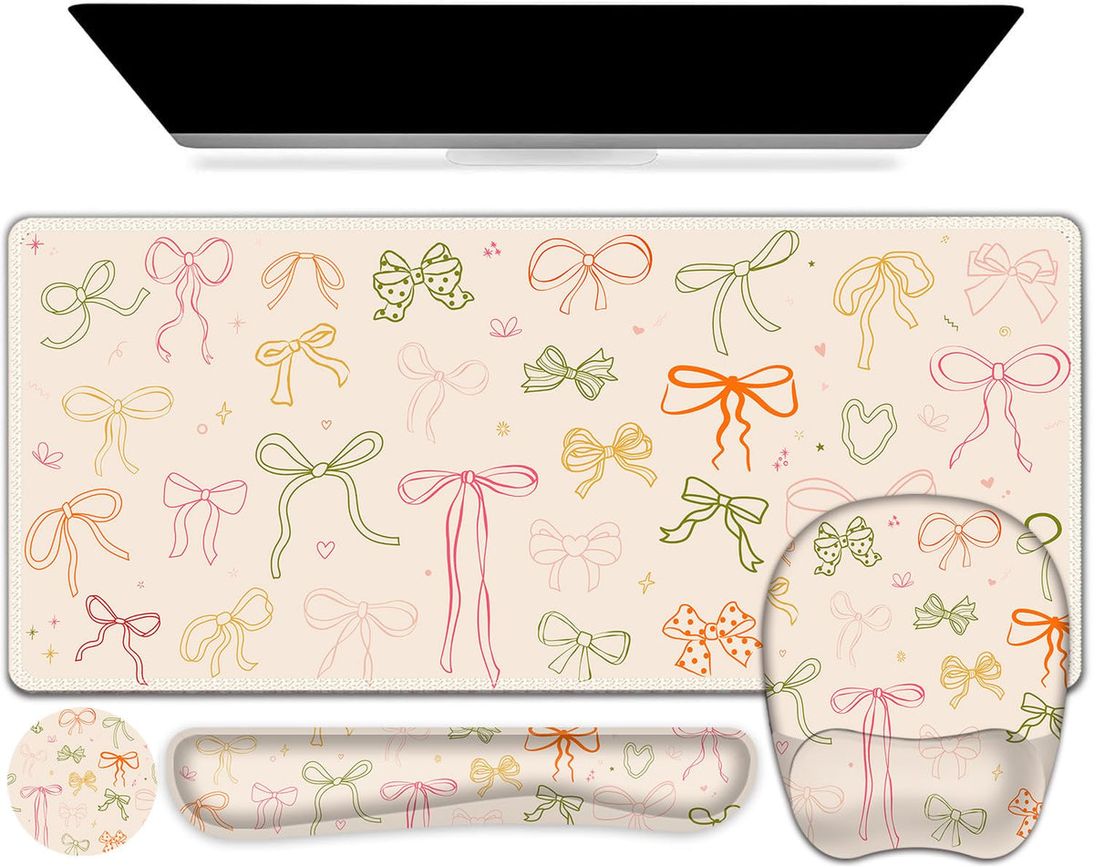 Apricot Mouse Pad with Wrist Support 4 in1 Set, XXL Big Game Mousepad + Keyboard Wrist Rest + Mouse