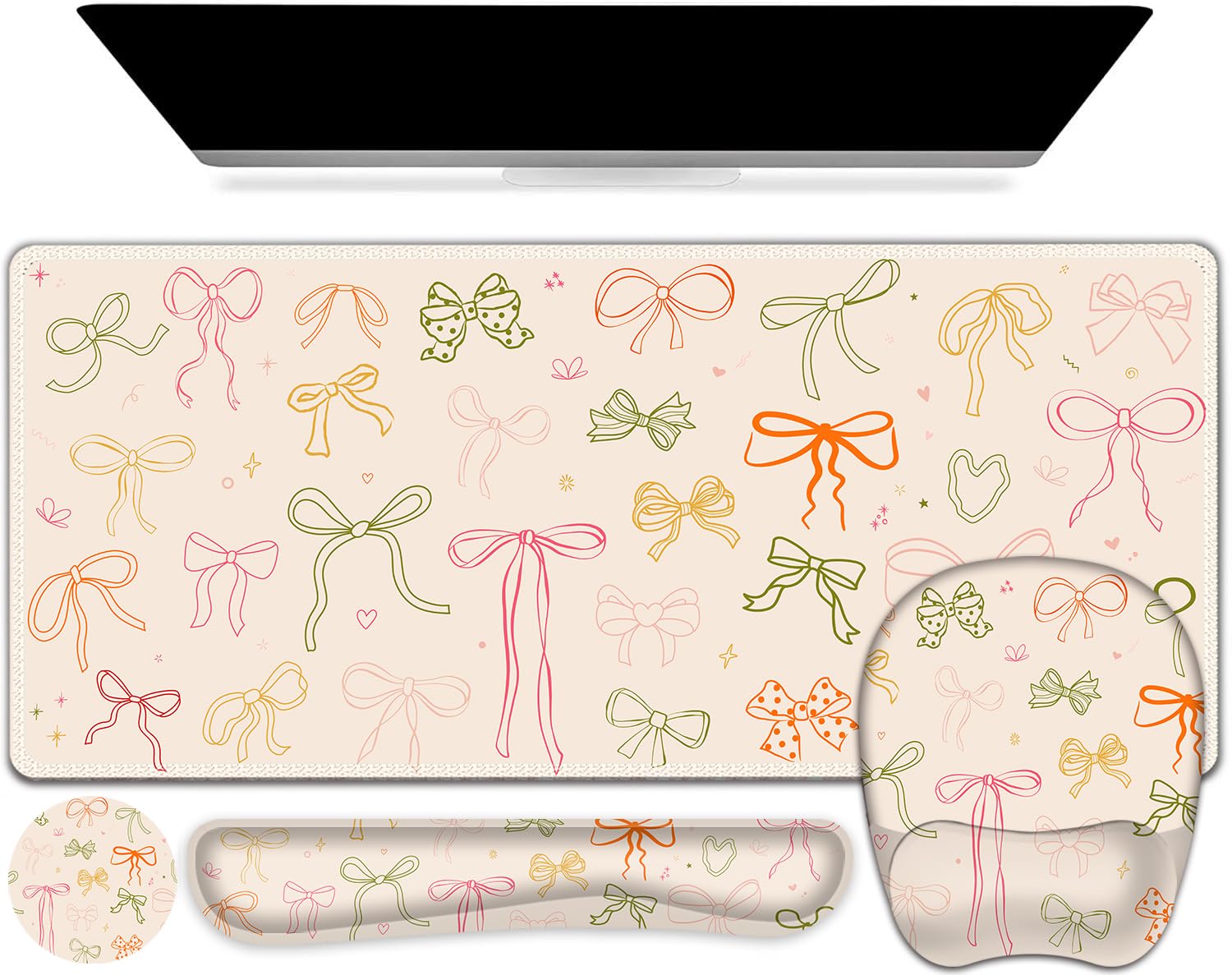 Apricot Mouse Pad with Wrist Support 4 in1 Set, XXL Big Game Mousepad + Keyboard Wrist Rest + Mouse