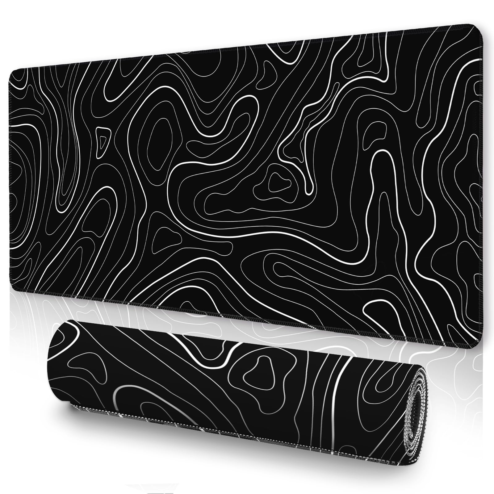 Black Topographic Mouse Pad XXXL - Giant Full Desk Gaming Mat, Huge Keyboard Pad for Ultimate
