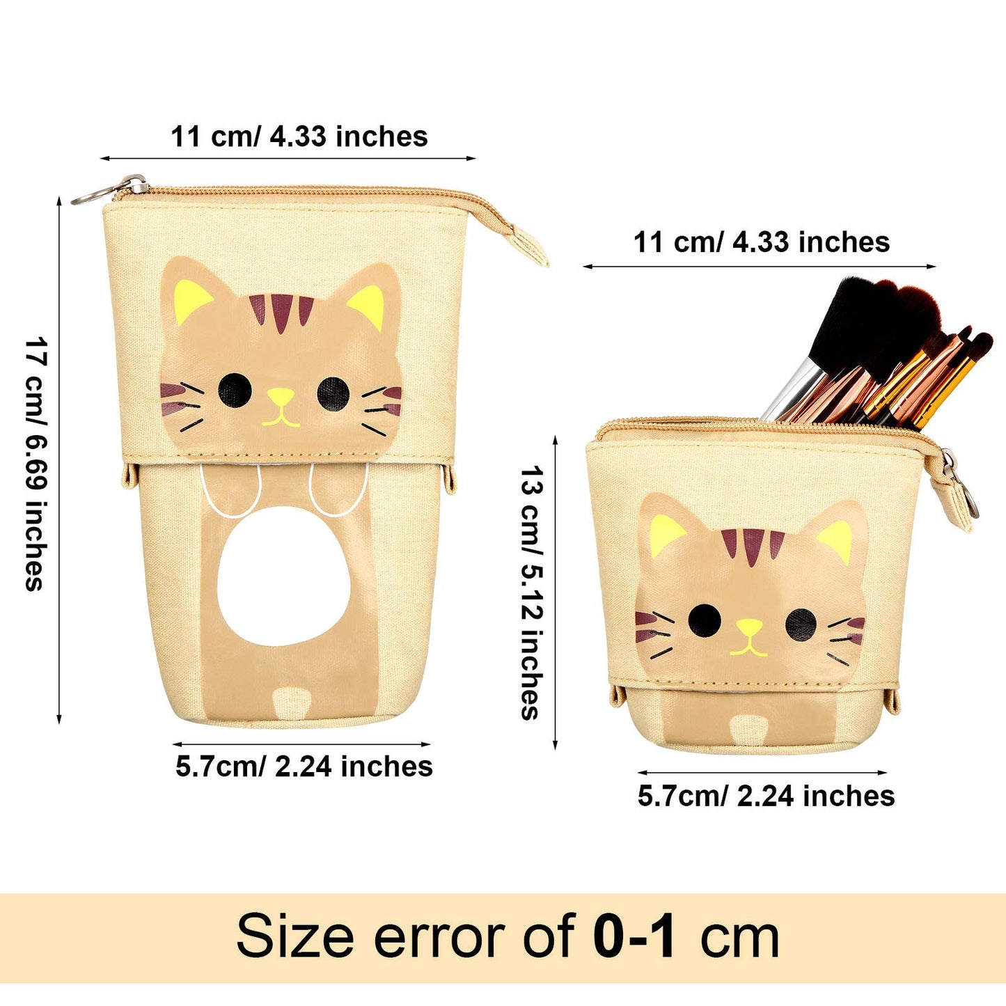 Zonon 4 Pieces Standing Pencil Case Cat Print Telescopic Pencil Case Stand up Pen Holder Canvas PU