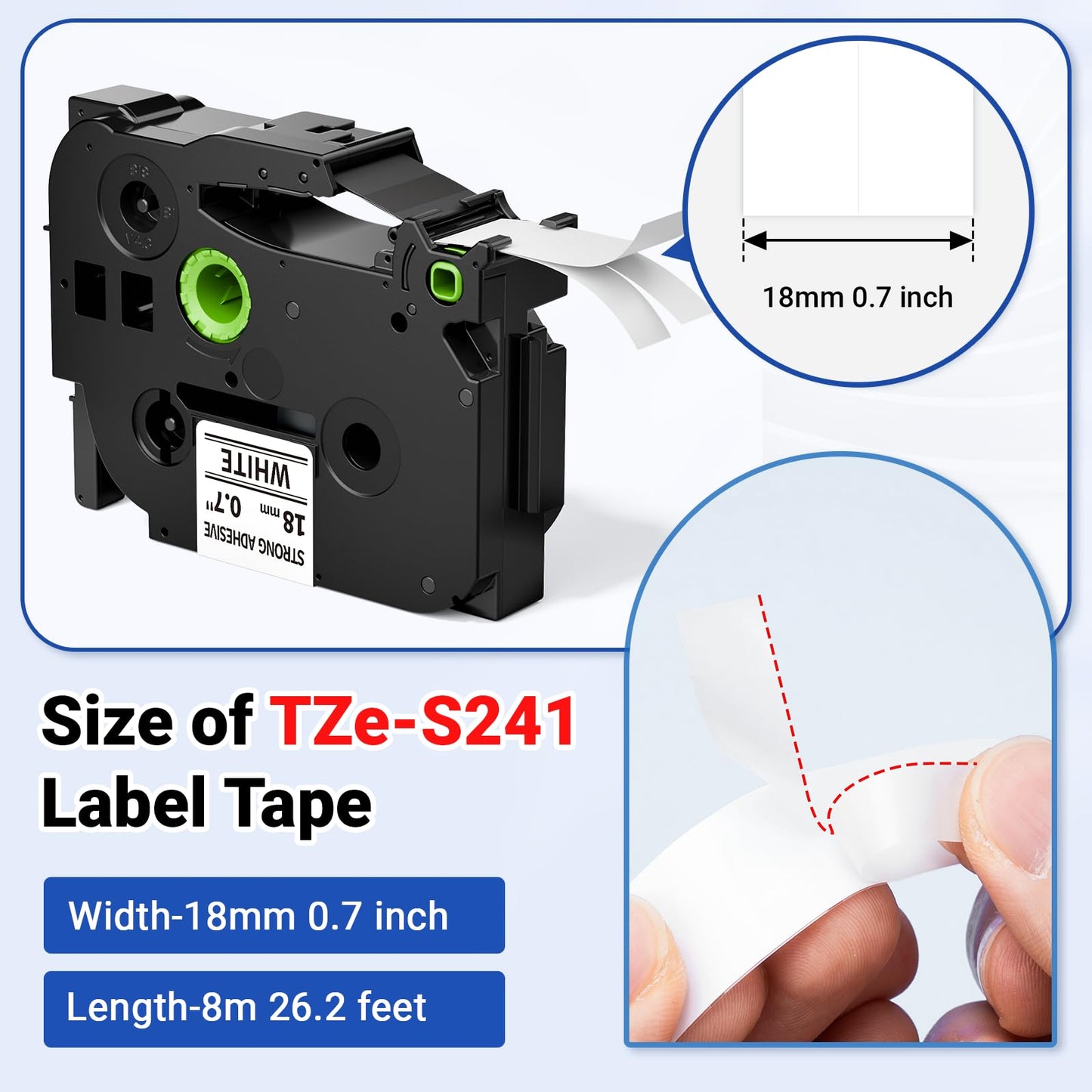 TZe-S241 TZe TZ Extra Strength Tape 18mm 0.7 Label Maker Tape White TZeS241