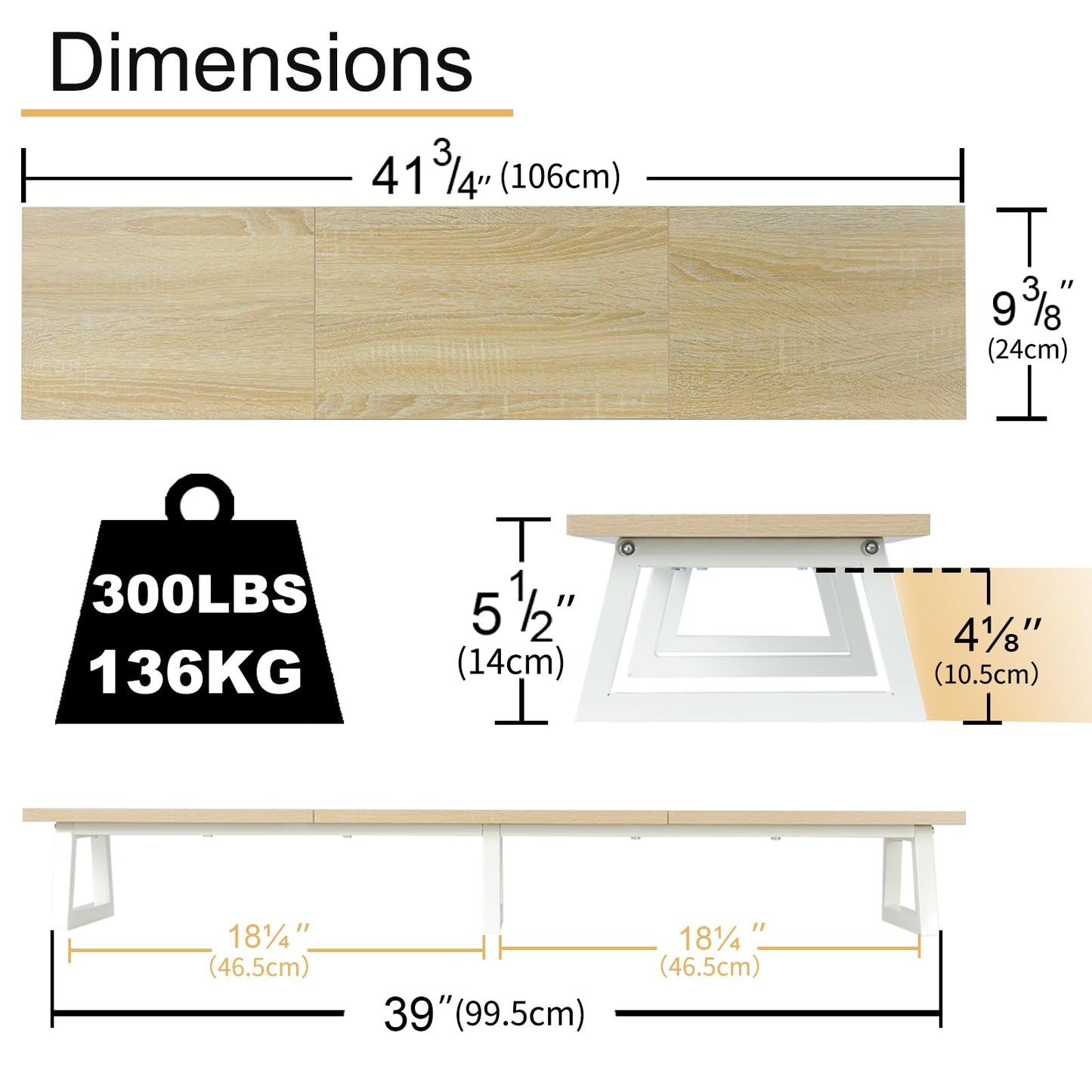 TEAMIX 42 inch Large Dual Monitor Riser, Desk Organizer Stand for TV Laptop