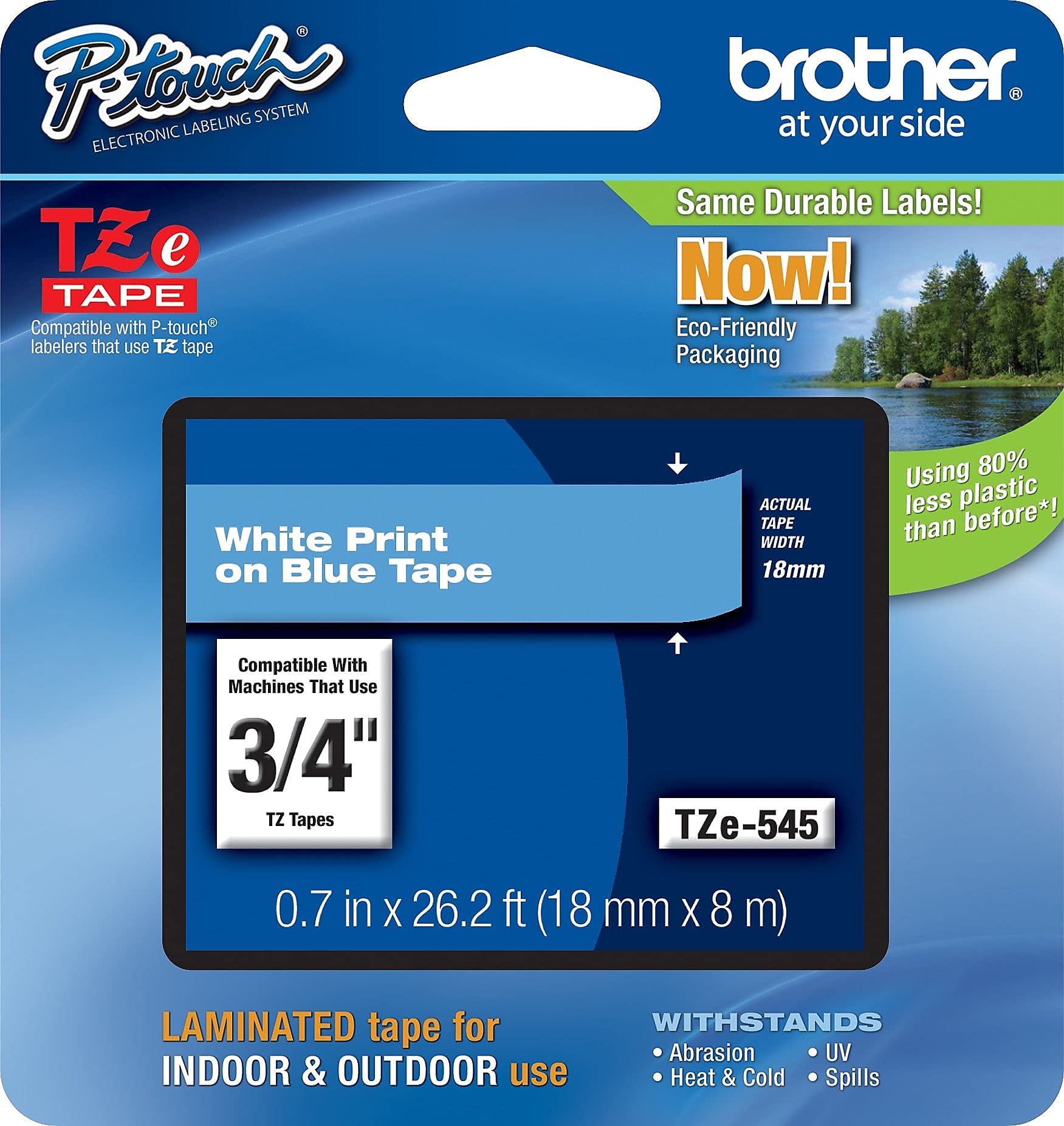 Brother Genuine P-Touch TZE-545 Tape, 3/4" (0.7") Standard Laminated P-Touch Tape, White on Blue