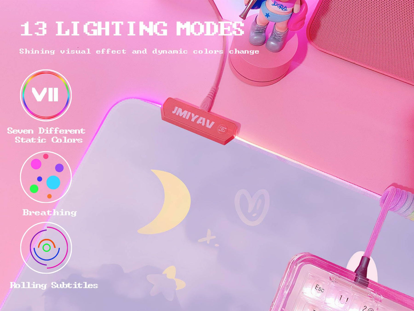 JMIYAV Pink RGB Gaming Mouse Pad Kawaii Mouse Mat 31.5x12 Inch PC XL Large Extended Glowing Led