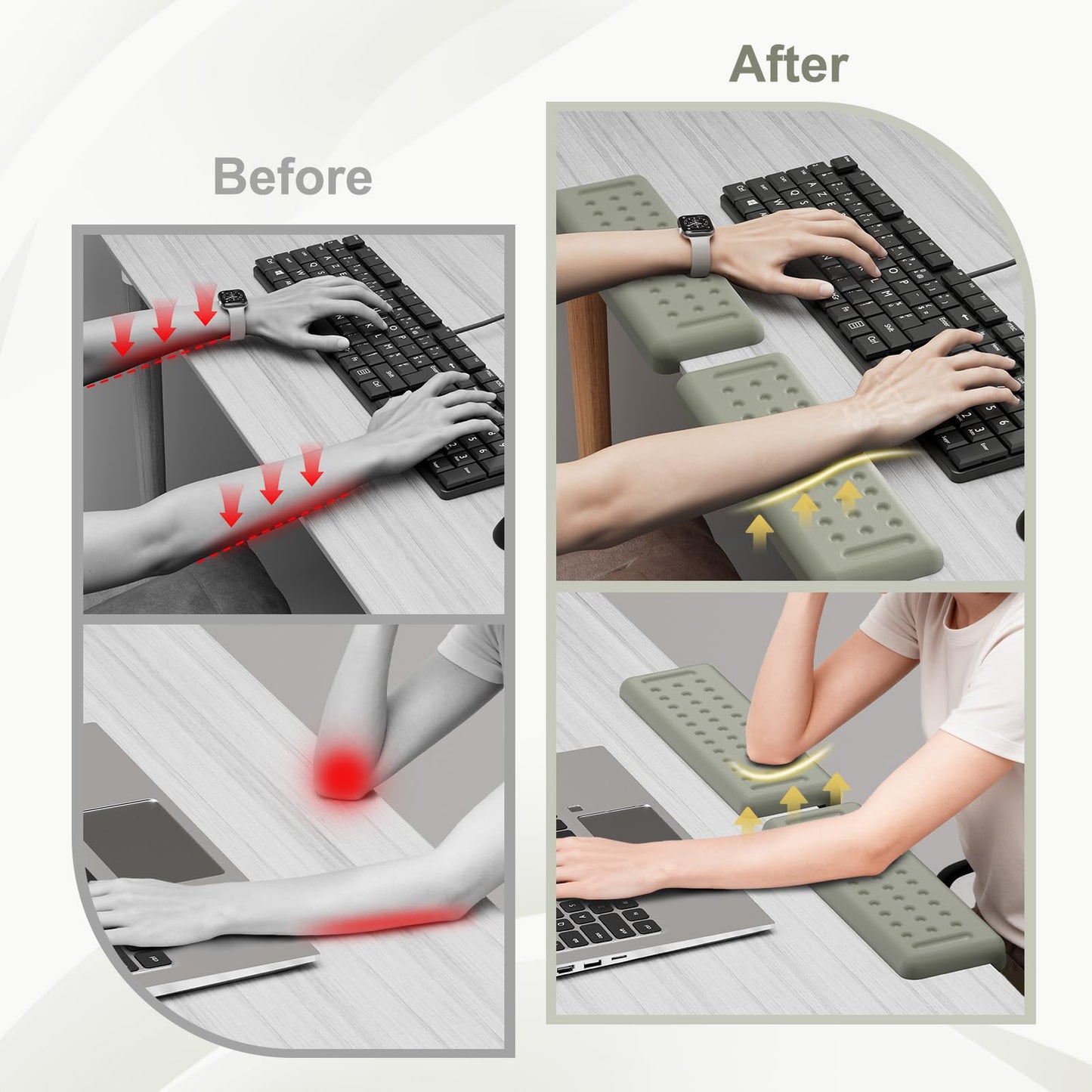 Leolee L-Shaped Desk Elbow Pads for Desk, Grey Memory Foam Arm Rest