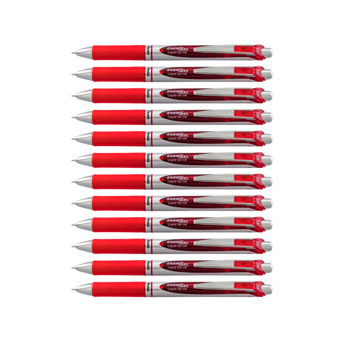Pentel EnerGel RTX Retractable Liquid Gel Pen, Extra Fine Line, Needle Tip, Red Ink,12 pack