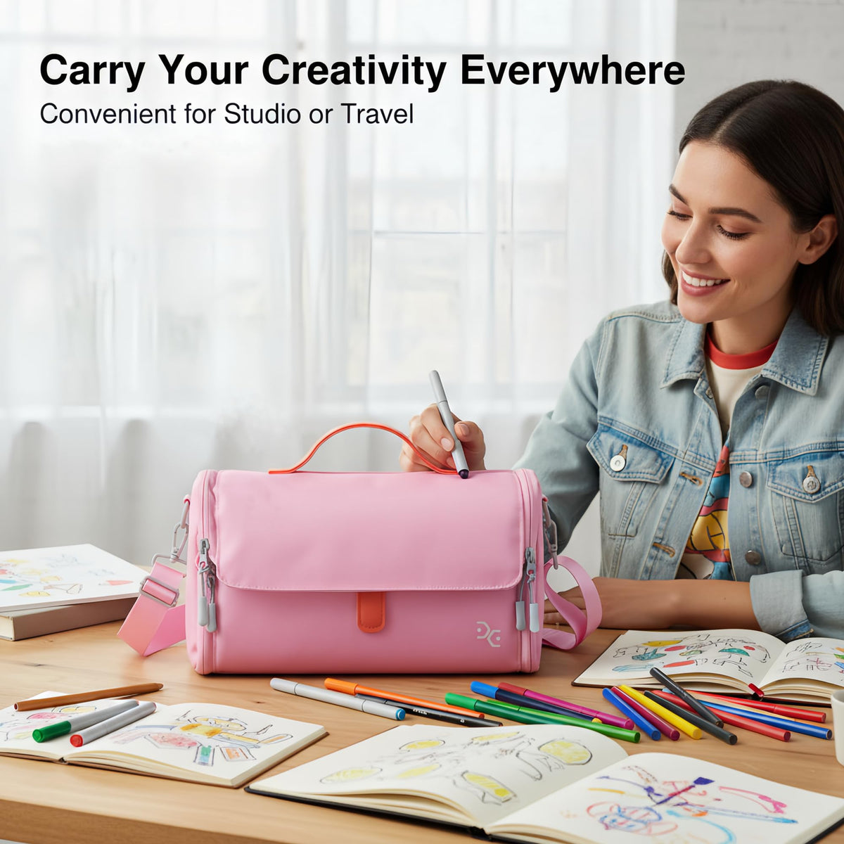 Togood Marker Pens Storage Tote Handbag, Up to 160 Pens, Pink Crossbody Bags Causal Shoulder Bag