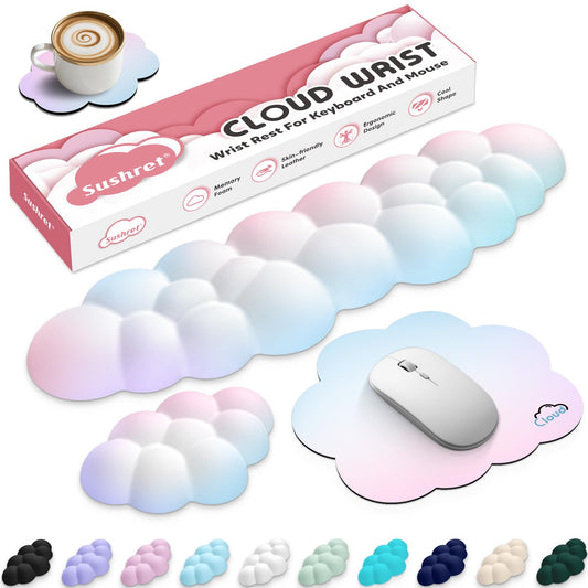 Sushret Cloud Wrist Rest for Computer Keyboard and Mouse Pad Set, Rainbow
