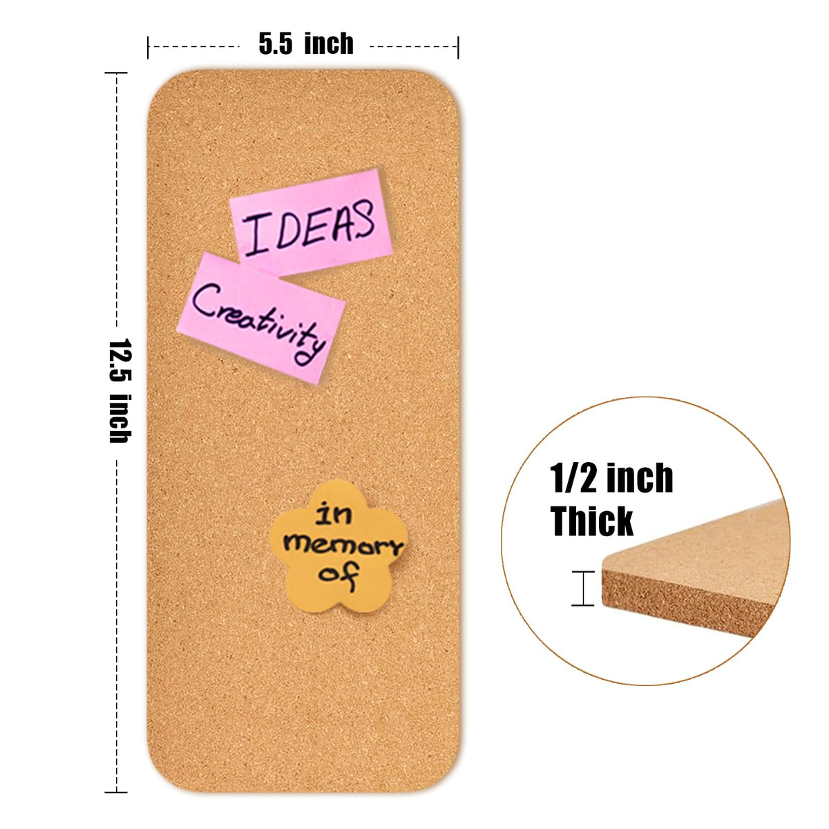YCCYYCCY 1 PC 12.5"*5.5" Self-Adhesive Cork Board, 1/2"(12mm) Thick Cork Boards for Walls, 1 Pack