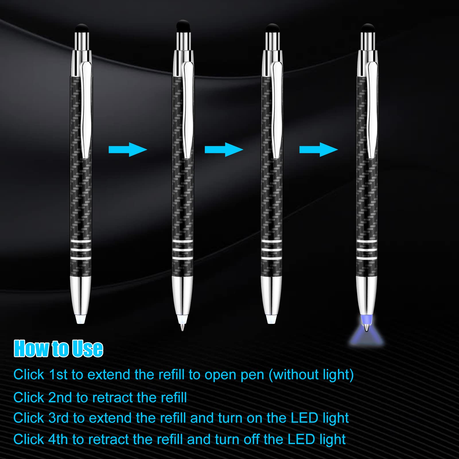 Glovion Lighted Tip Pen With Stylus 3-in-1 - LED Penlight Ballpoint Pen for Writing in the Dark