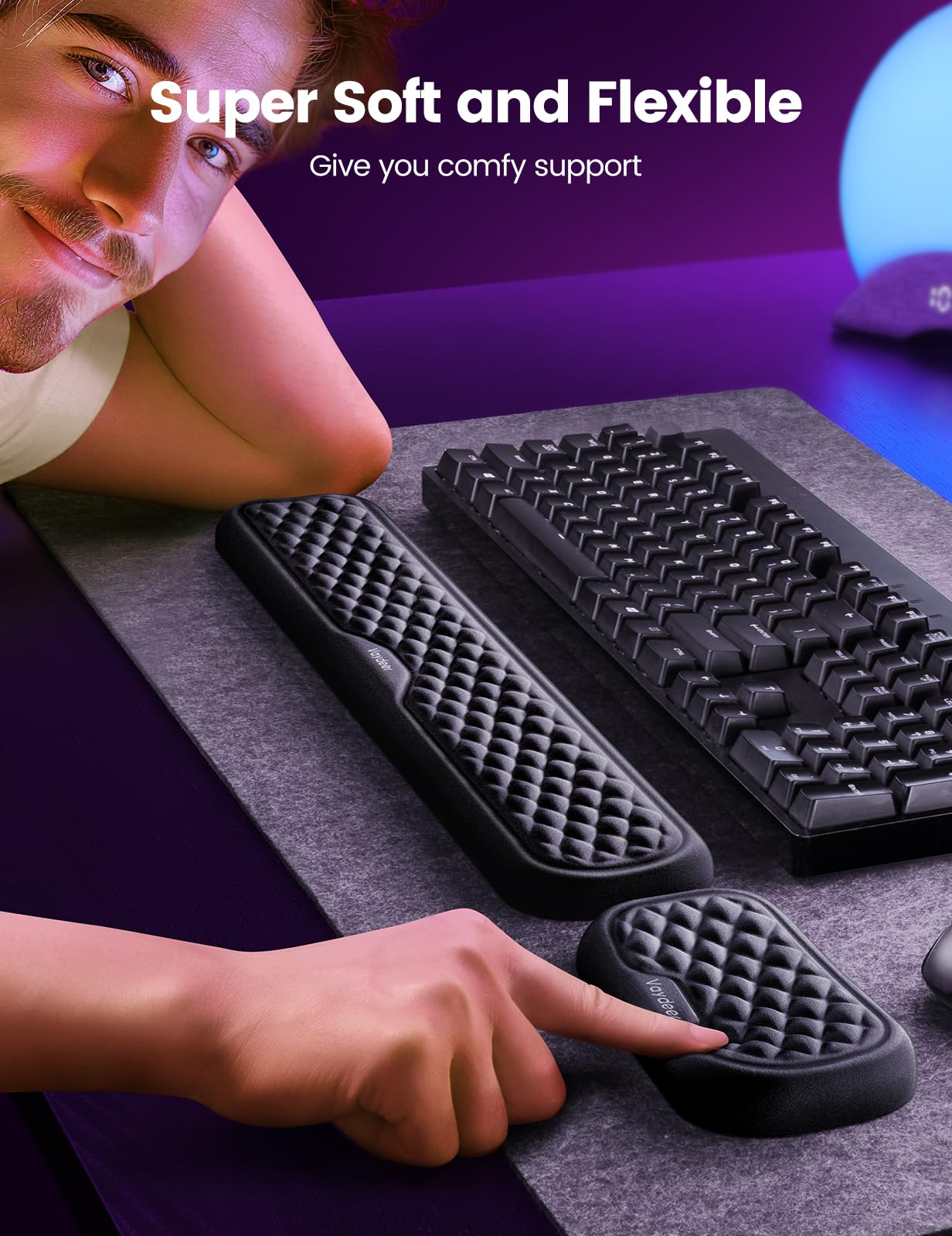Vaydeer Wrist Rest for Keyboard and Mouse, Computer Ergonomic Wrist Support Pad, Soft Memory Foam