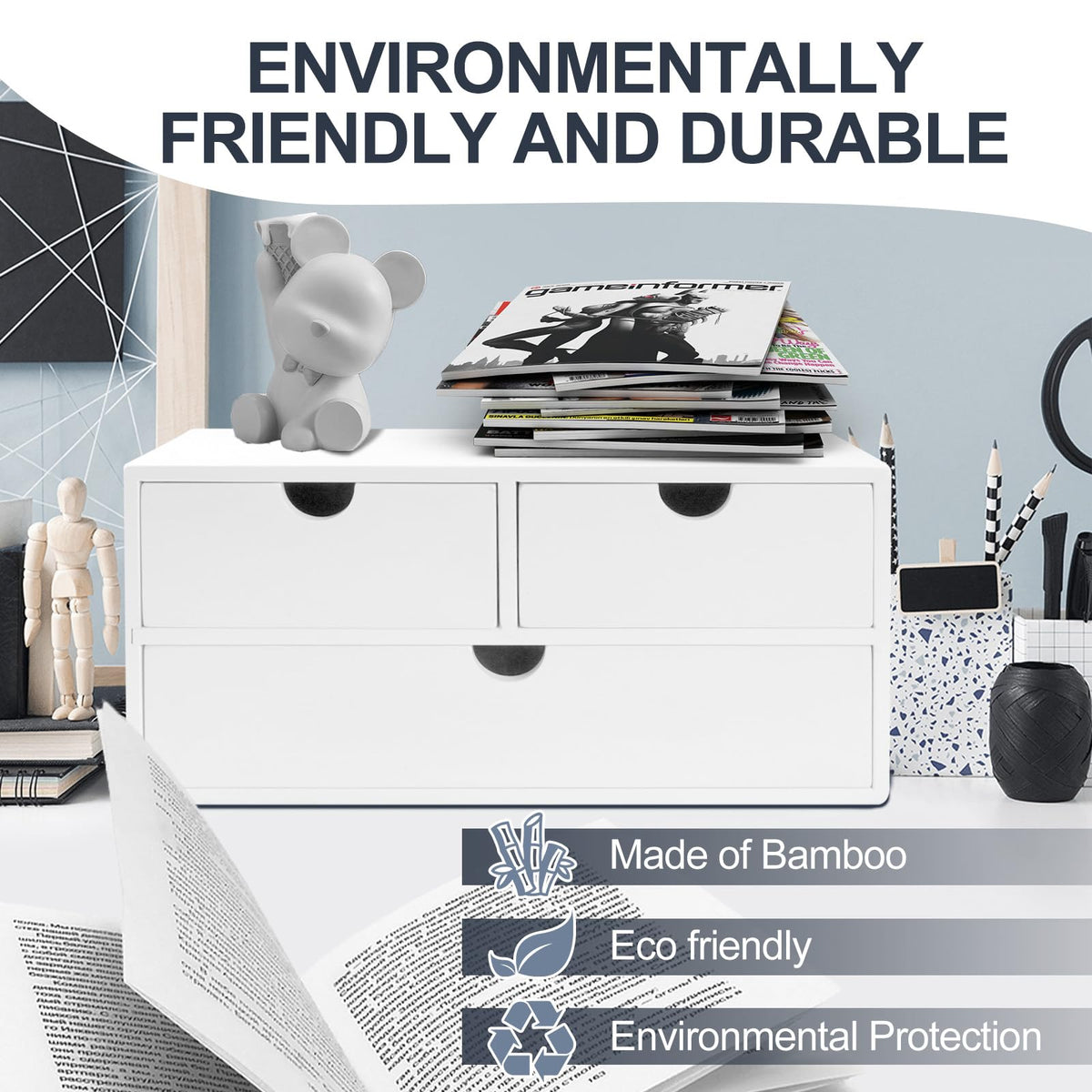 Charmewooden Bamboo Desk Organizer With Drawers Countertop Drawers Counter Storage Box Corner Desk