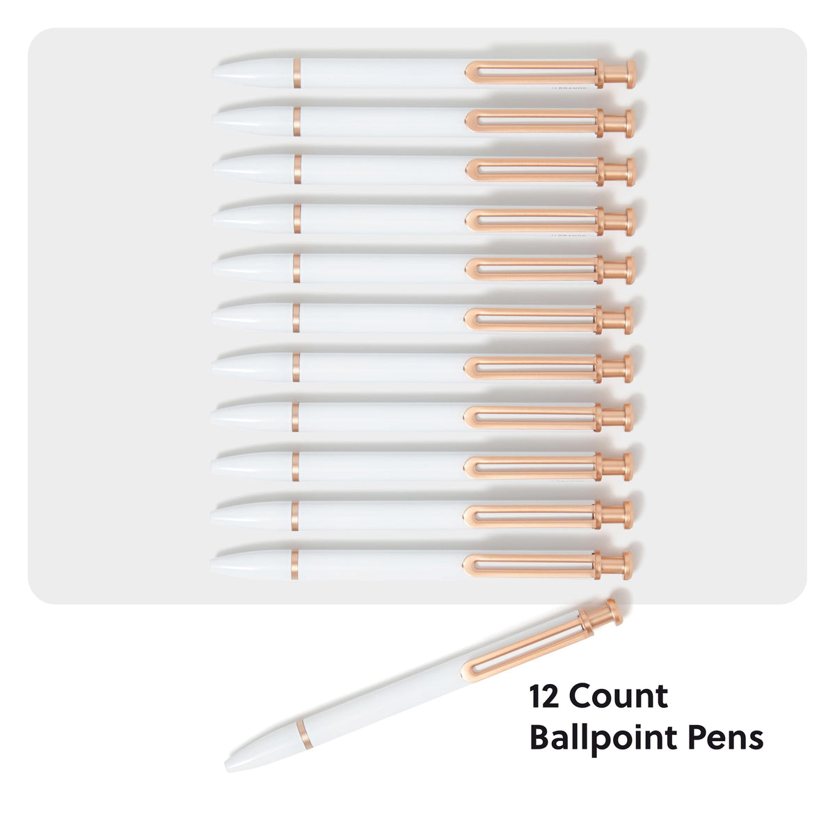 U Brands Monterey Ballpoint Pens, Set of 12, White and Rose Gold, Bold (1.0 mm) Point, Black Ink