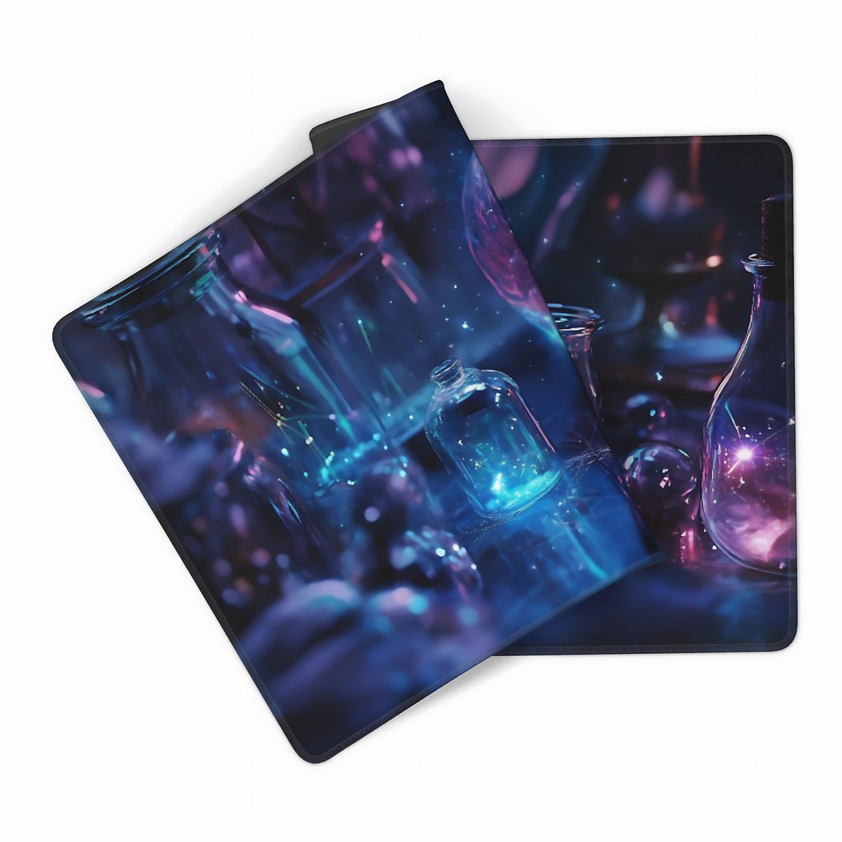 Aesthetic Skull Gaming Mouse Pad, Deep Blue Cyber Desk Mat with Anti-Slip Base & Stitched