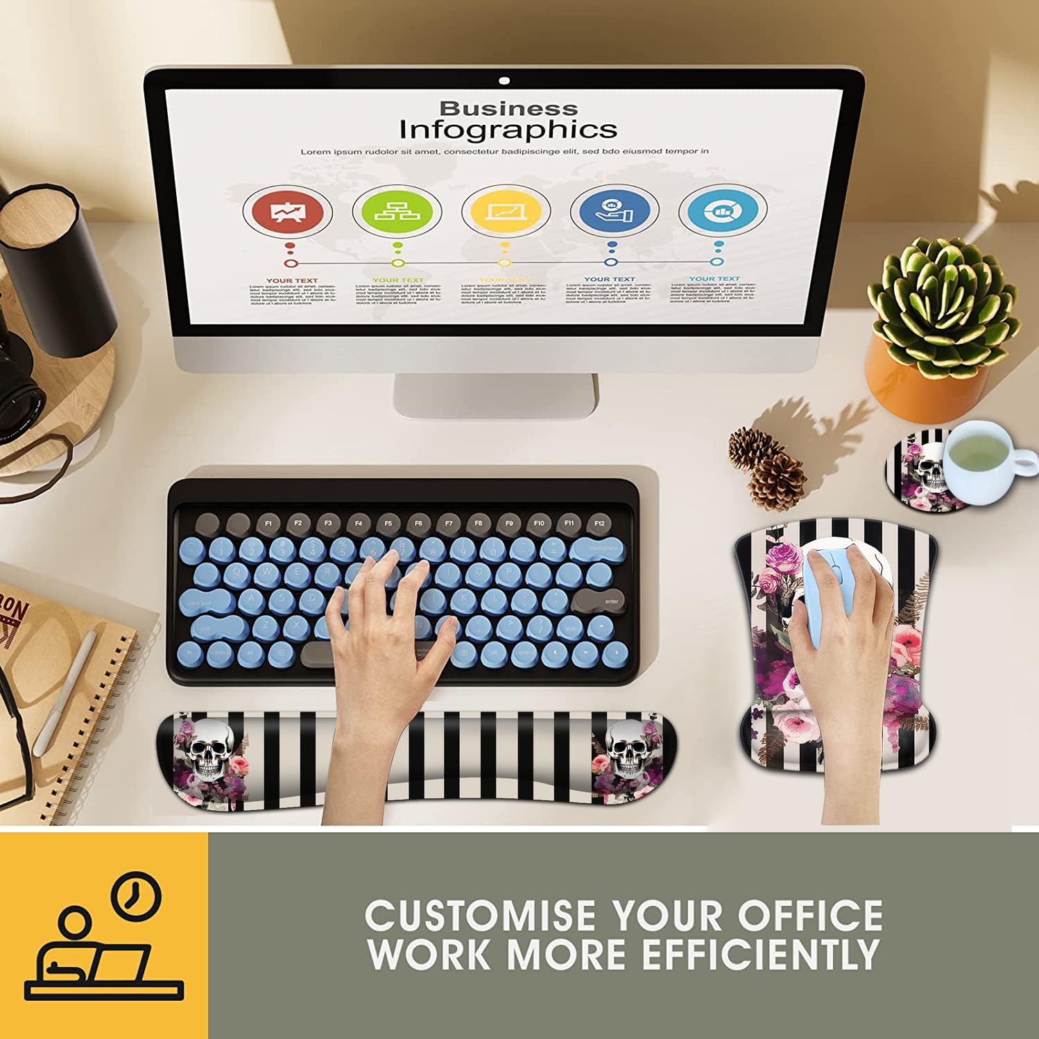 Keyboard and Mouse Wrist Rest Support Set, Ergonomic Gel Pad With Non-Slip Base for Home Office