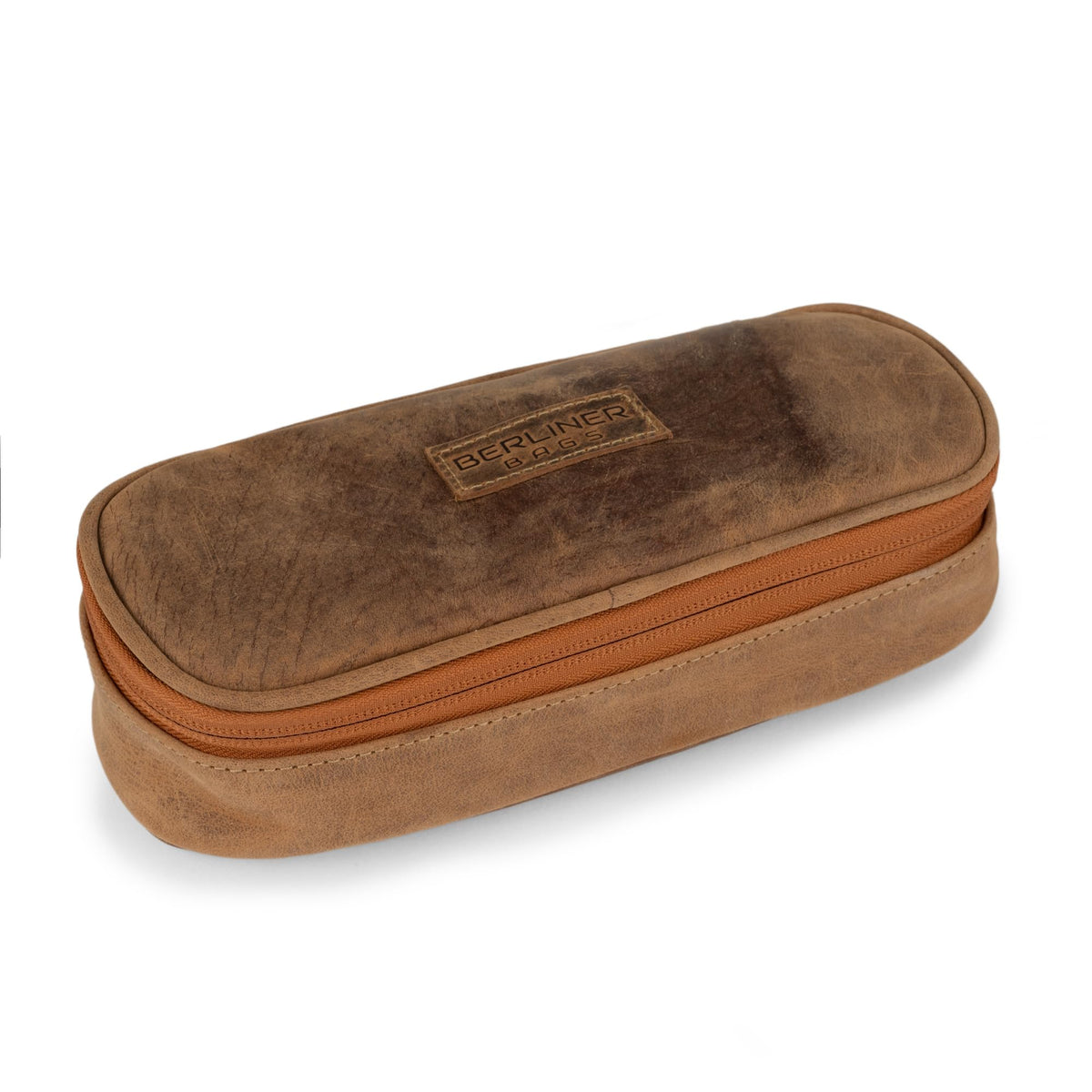 BERLINER BAGS Genuine Leather Pencil Case, Vintage Pen Pouch - Brown