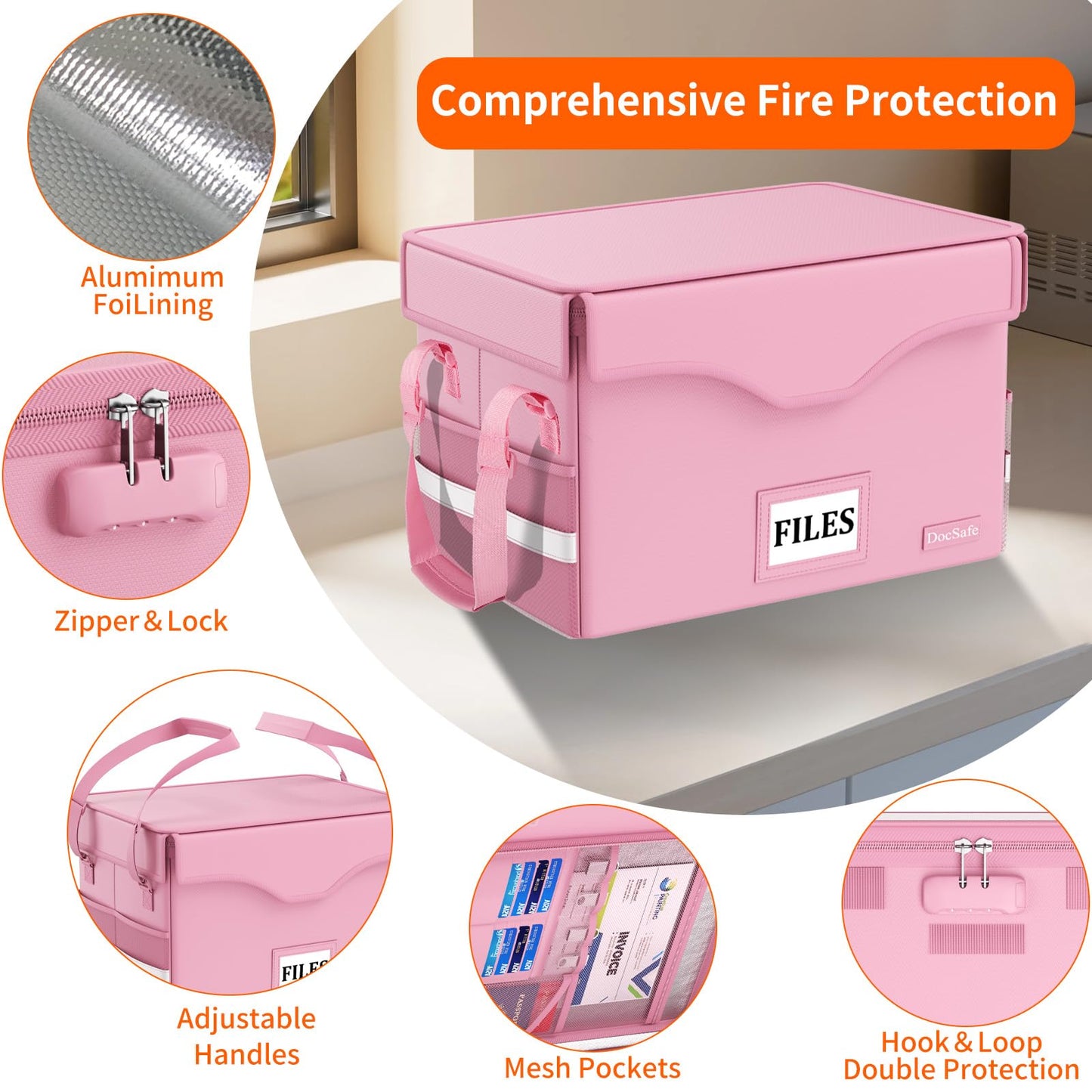 DocSafe 5200°F Fireproof Document Box with Lock,Heat Insulated File Organizer Storage with