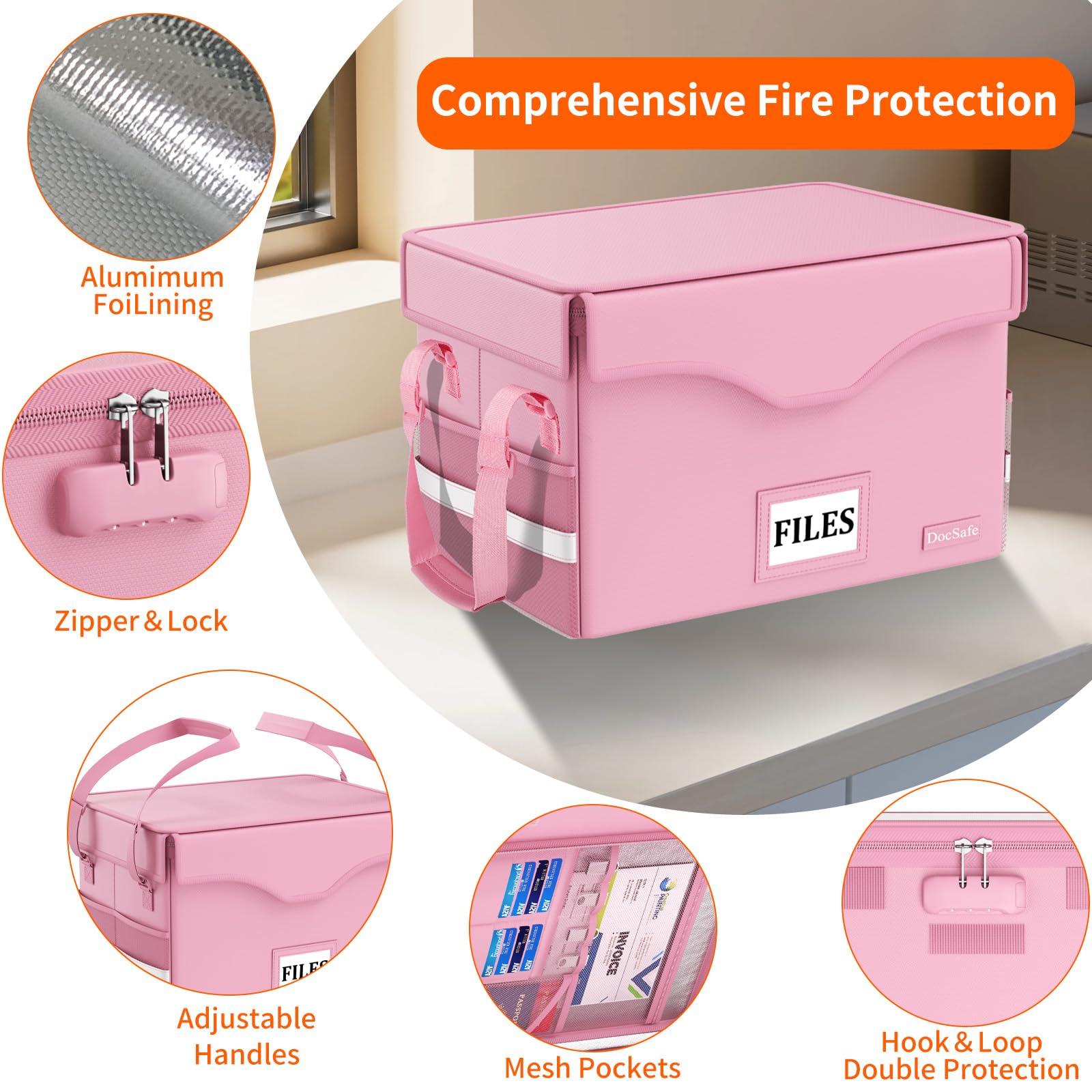 DocSafe 5200°F Fireproof Document Box with Lock,Heat Insulated File Organizer Storage with