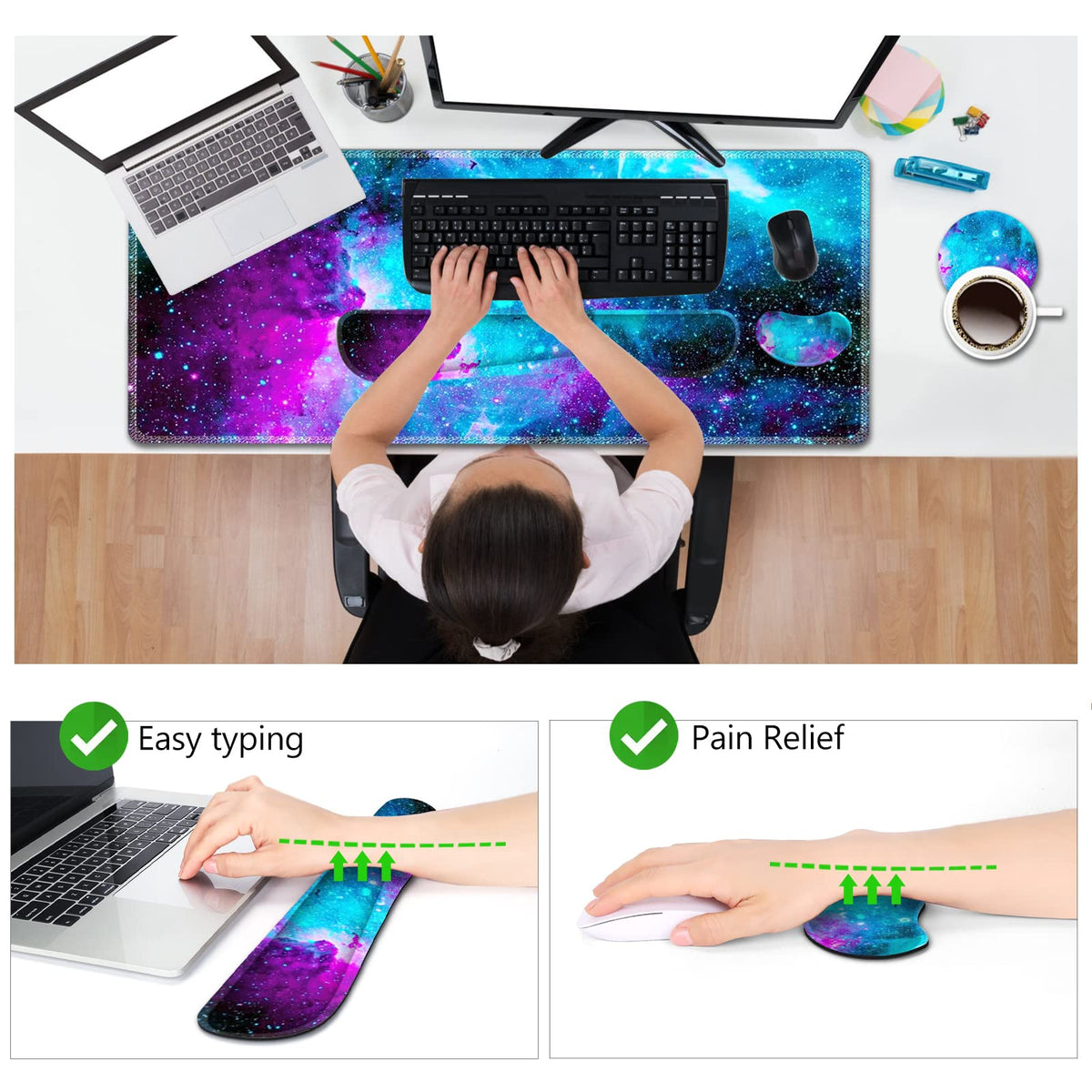 AIMSA Large Gaming Mouse Pad Set, Keyboard Wrist Rest Support Mouse Pad, Ergonomic Memory Foam