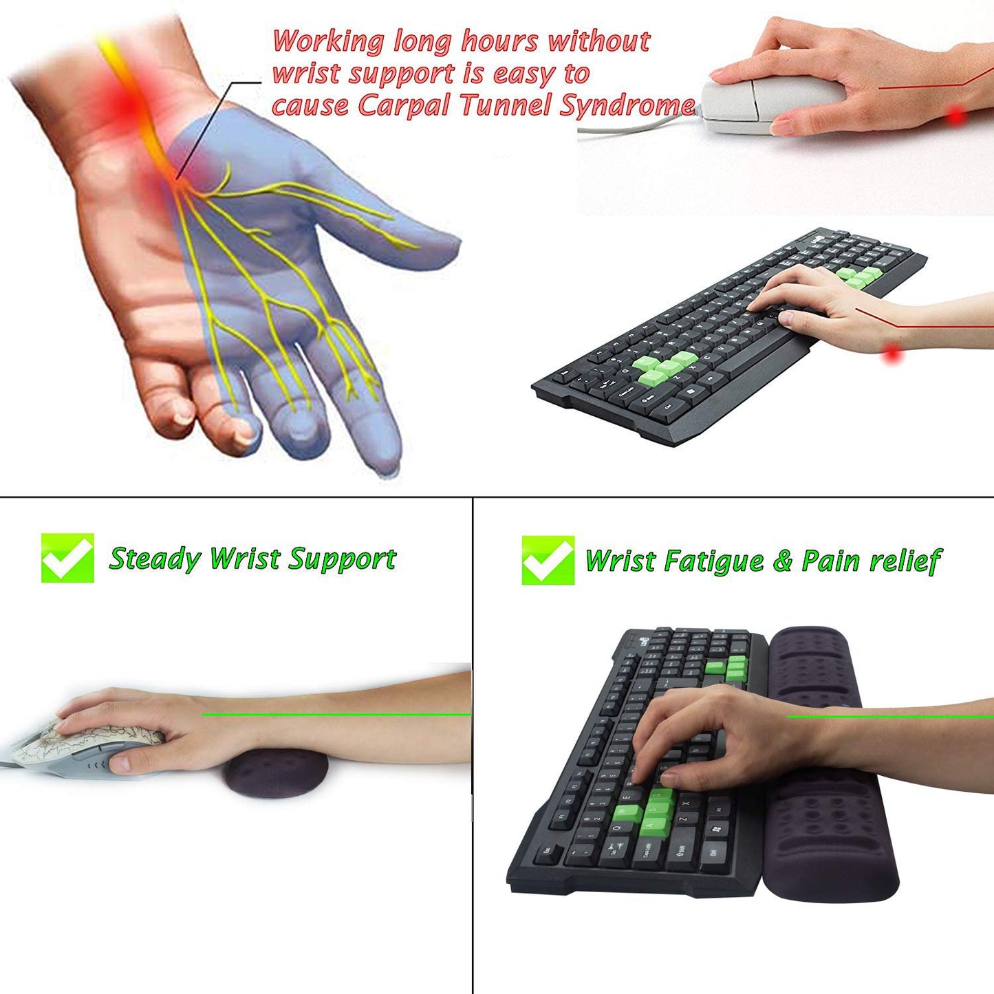 BRILA Upgraded Ergonomic Keyboard and Mouse Wrist Rest Support Cushion Pad Set - Comfy Soft Memory