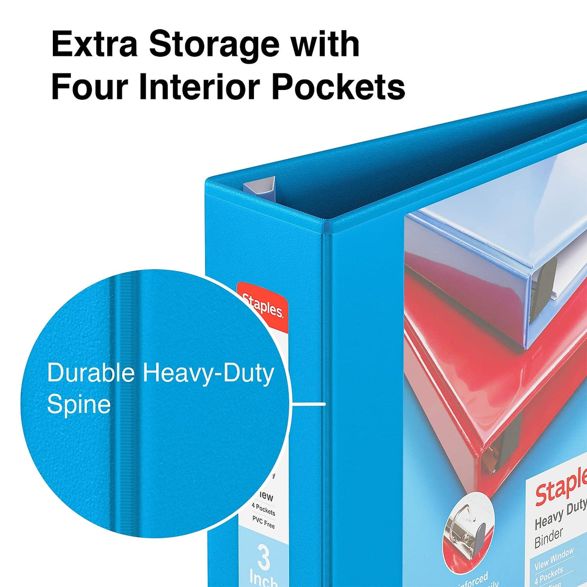Staples Heavy-Duty 3-Inch D-Ring View Binder, Light Blue, 600 Sheets