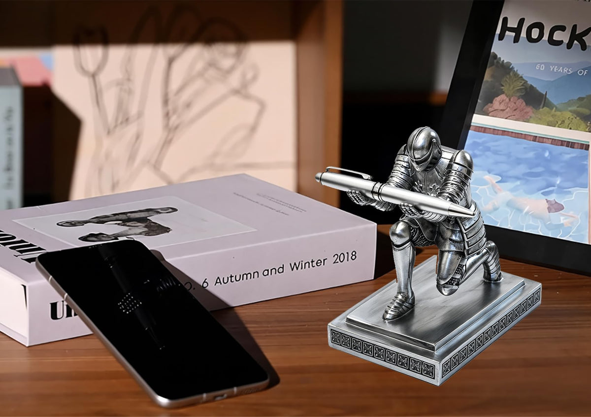 Soldier Executive Knight Pen Holder Personalized Desk Organizers Silver