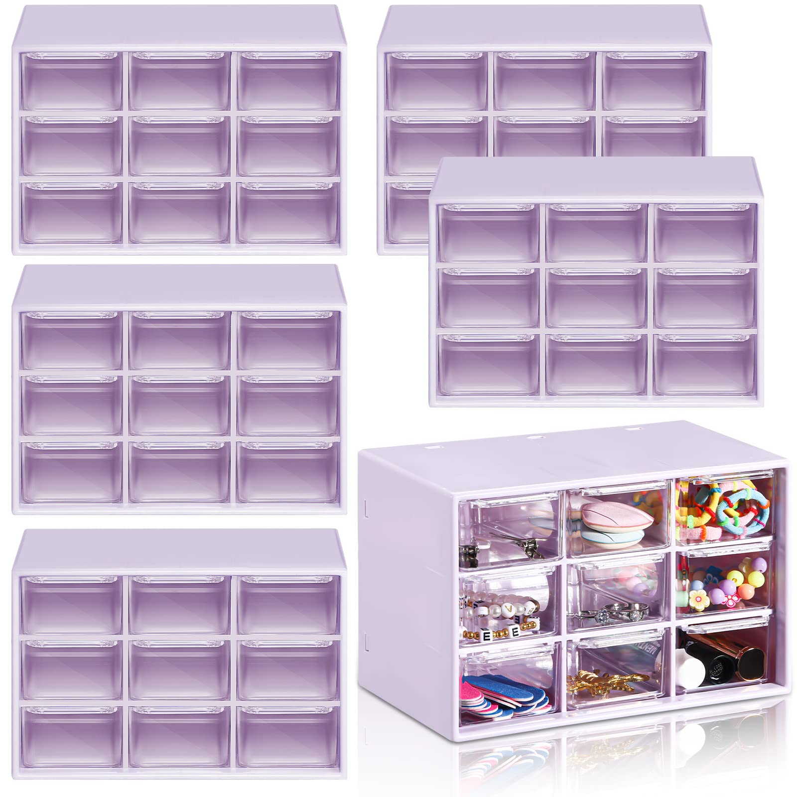 Amyhill 6 Pcs Mini Drawer Organizer Small Organizer with 9 Drawers Plastic Desktop Craft Storage