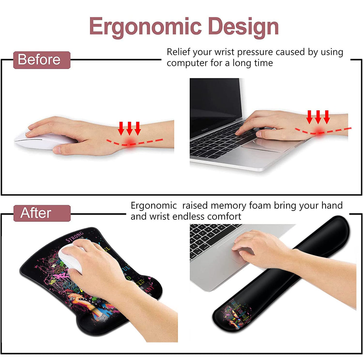 Ergonomic Mouse Pad with Wrist Support Gel MousePads, Comfortable Wireless Mouse pad, Pain Relief