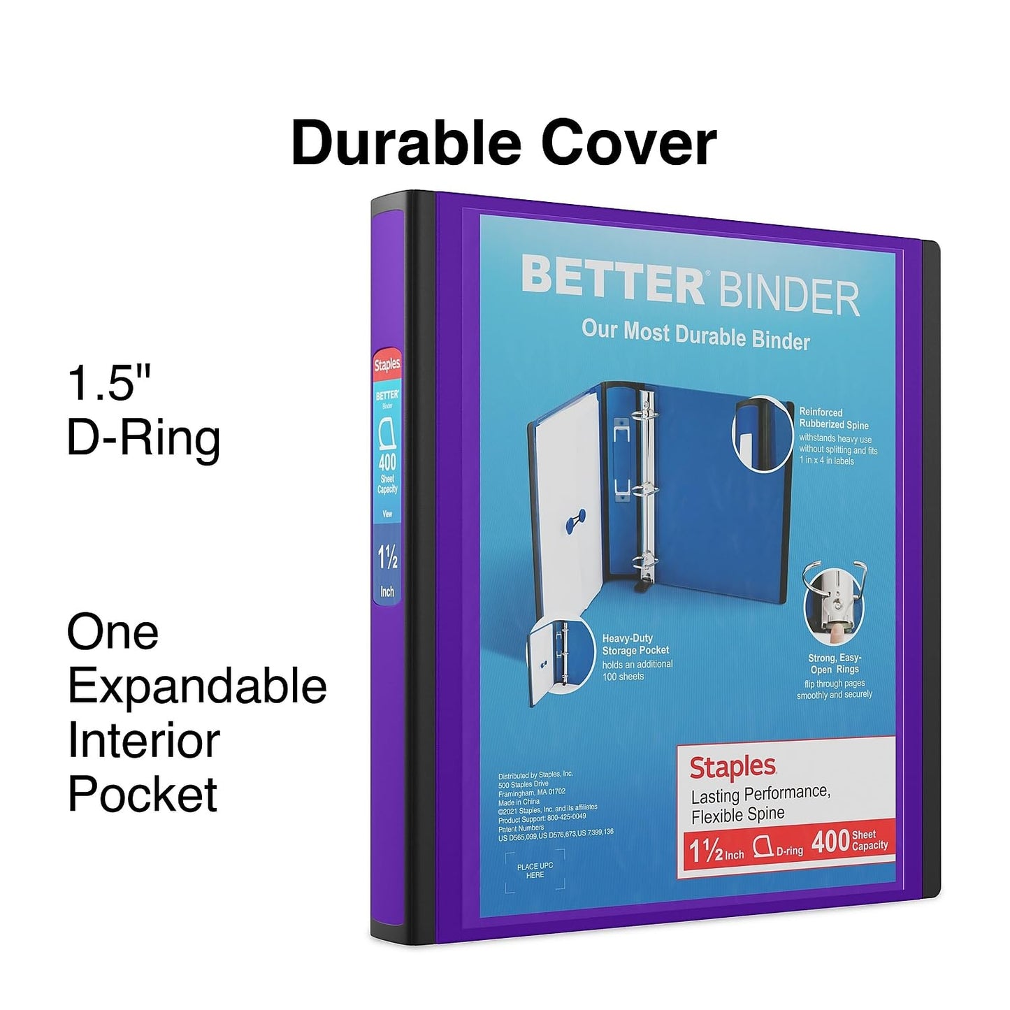 Staples Better Binder, 1.5 Inch D-Ring, Purple, 400 Sheets, 3-Pack