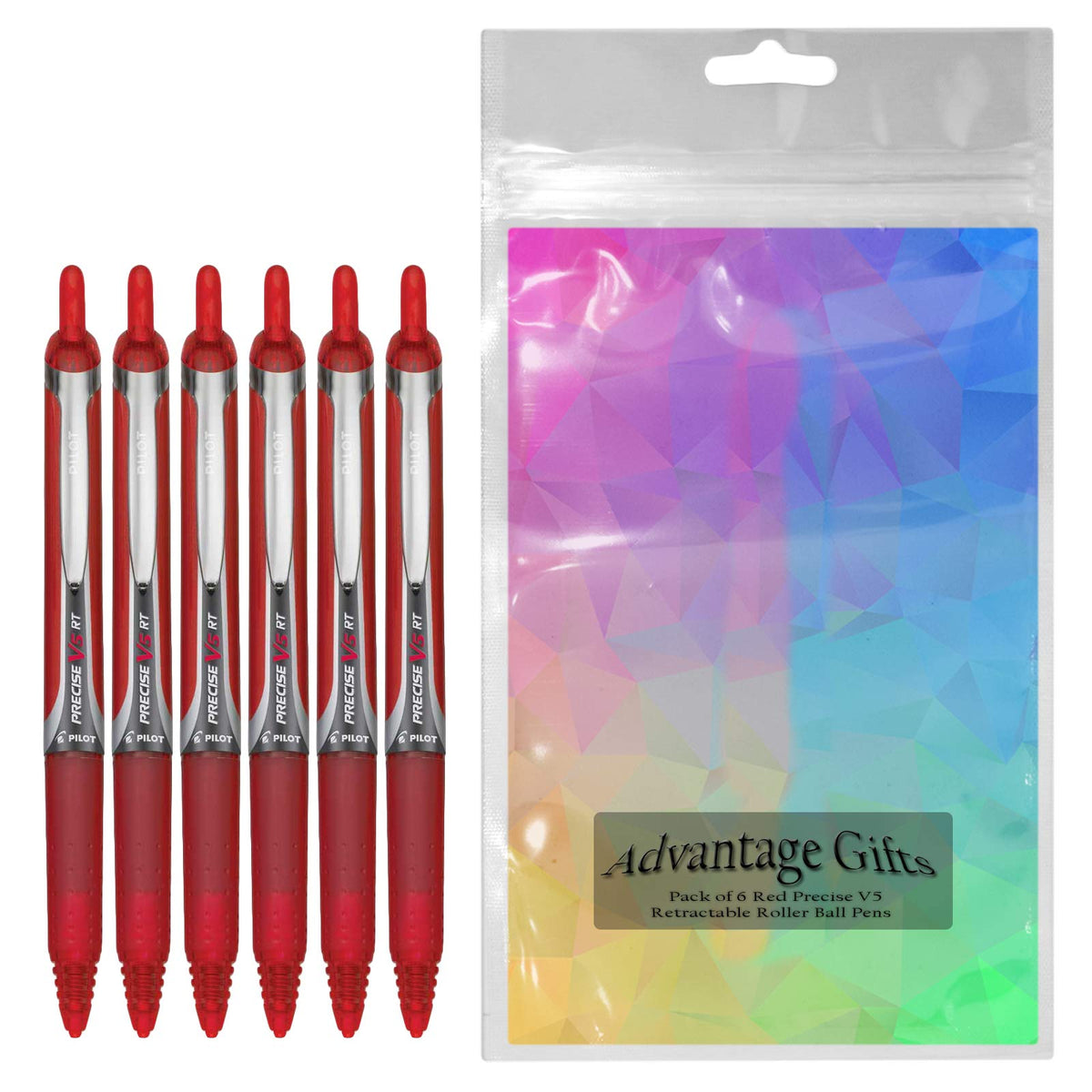 Precise V5 RT Retractable Rollerball Pens, 0.5mm Extra Fine, Red, 6-PK