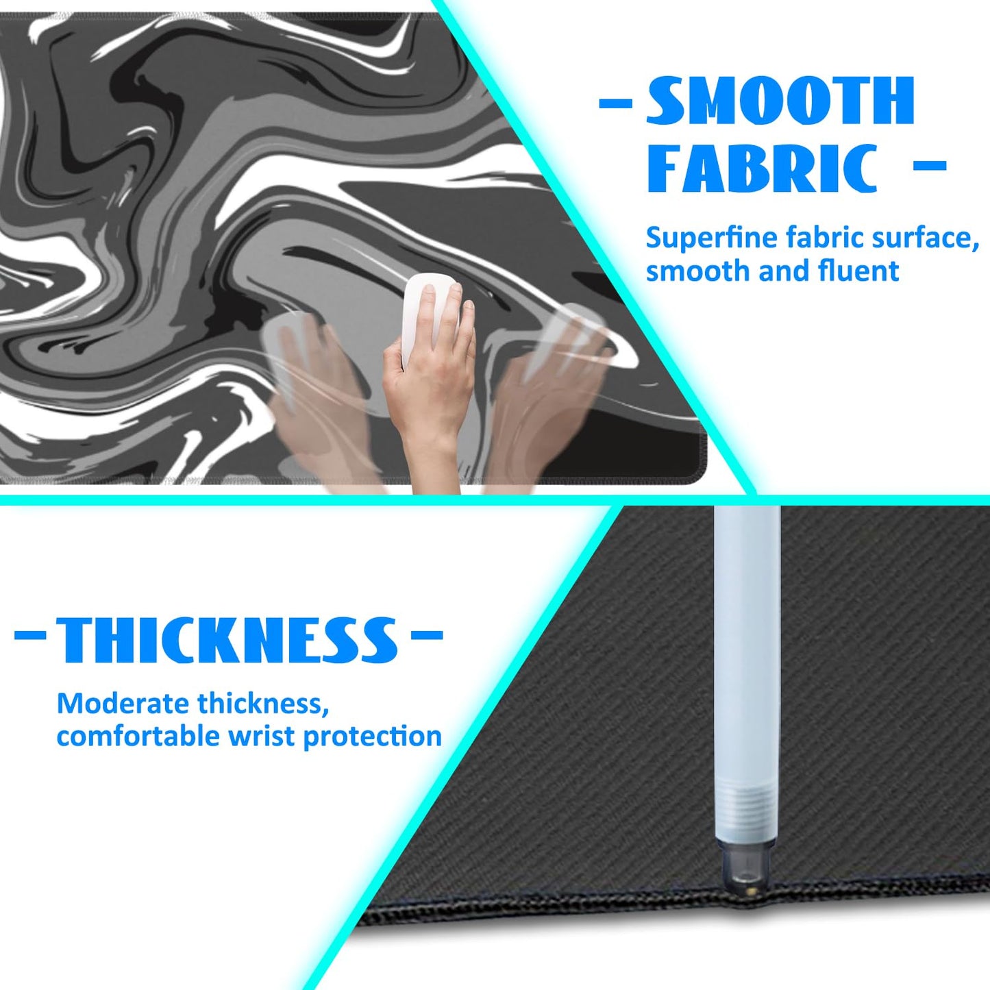 Desk Mat, Abstract Black White Ink Liquid Waves Extended Gaming Mouse Pad Large, 35.4"x15.7" Big