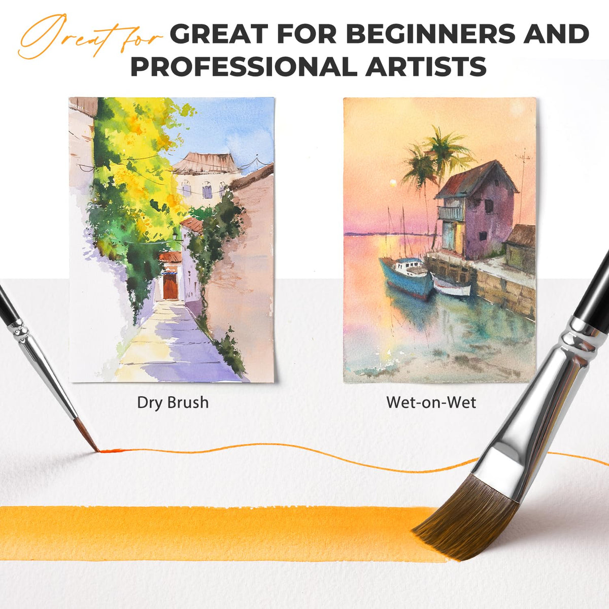 Watercolor Brushes Professional, Fuumuui 8Pcs Sable Paint Brush Set Variety Shapes with Flat, Round