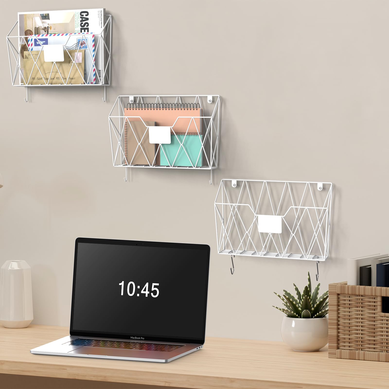 YBING Wall File Organizer 6 Pack Mesh Wire Hanging File Holder, White