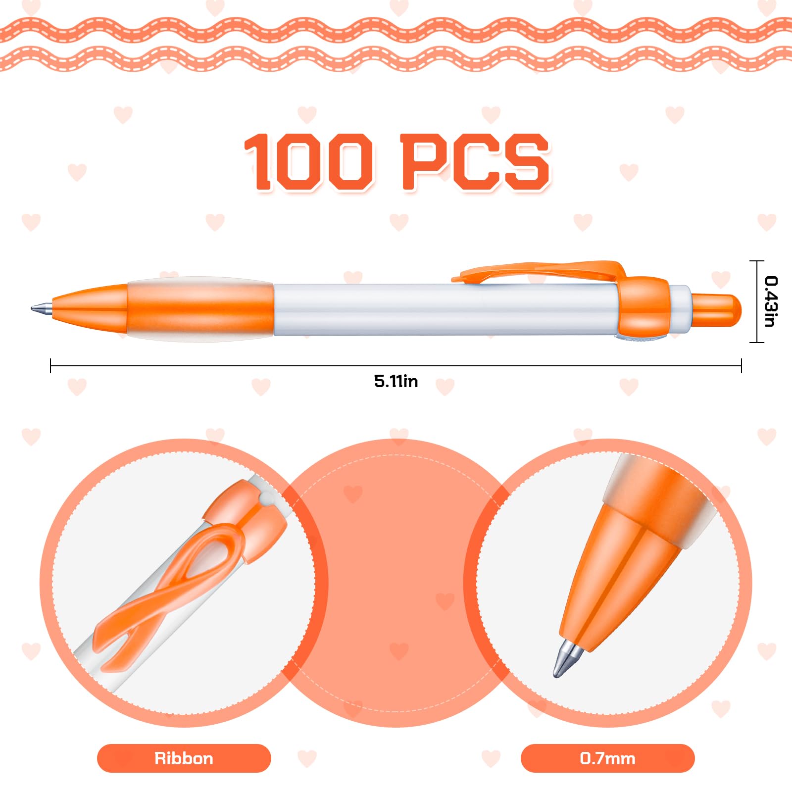 Yexiya 100 Pcs Leukemia Cancer Awareness Pen Orange Ribbon Bulk Black Ink