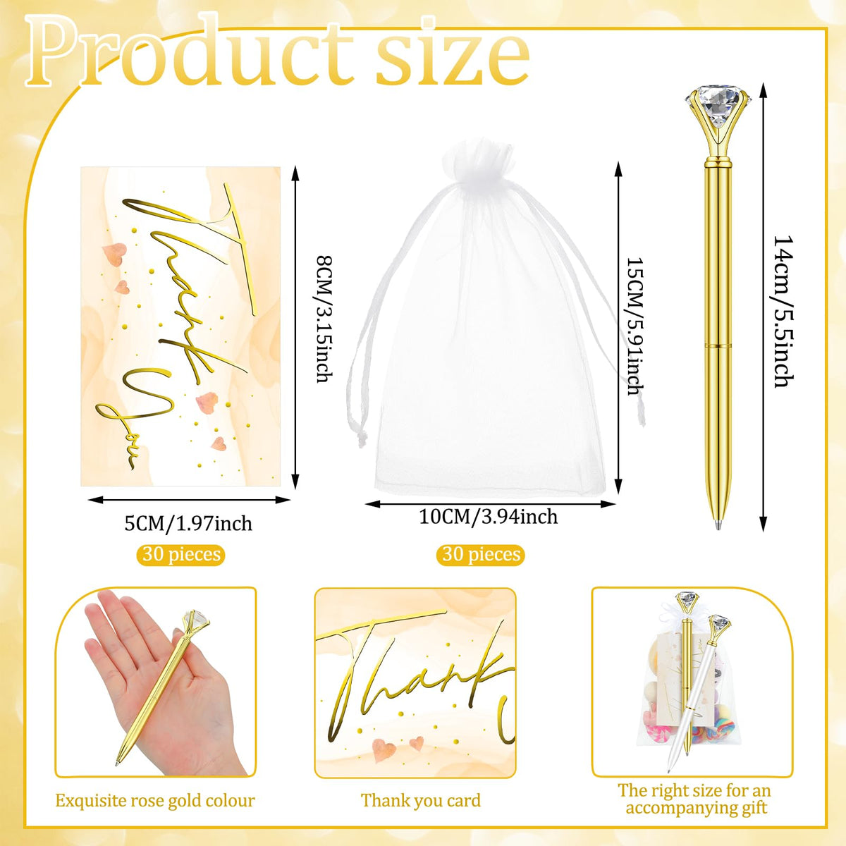 Yeaqee 91 Pcs Bridal Shower Pens Set, Gold, White, Classic Style