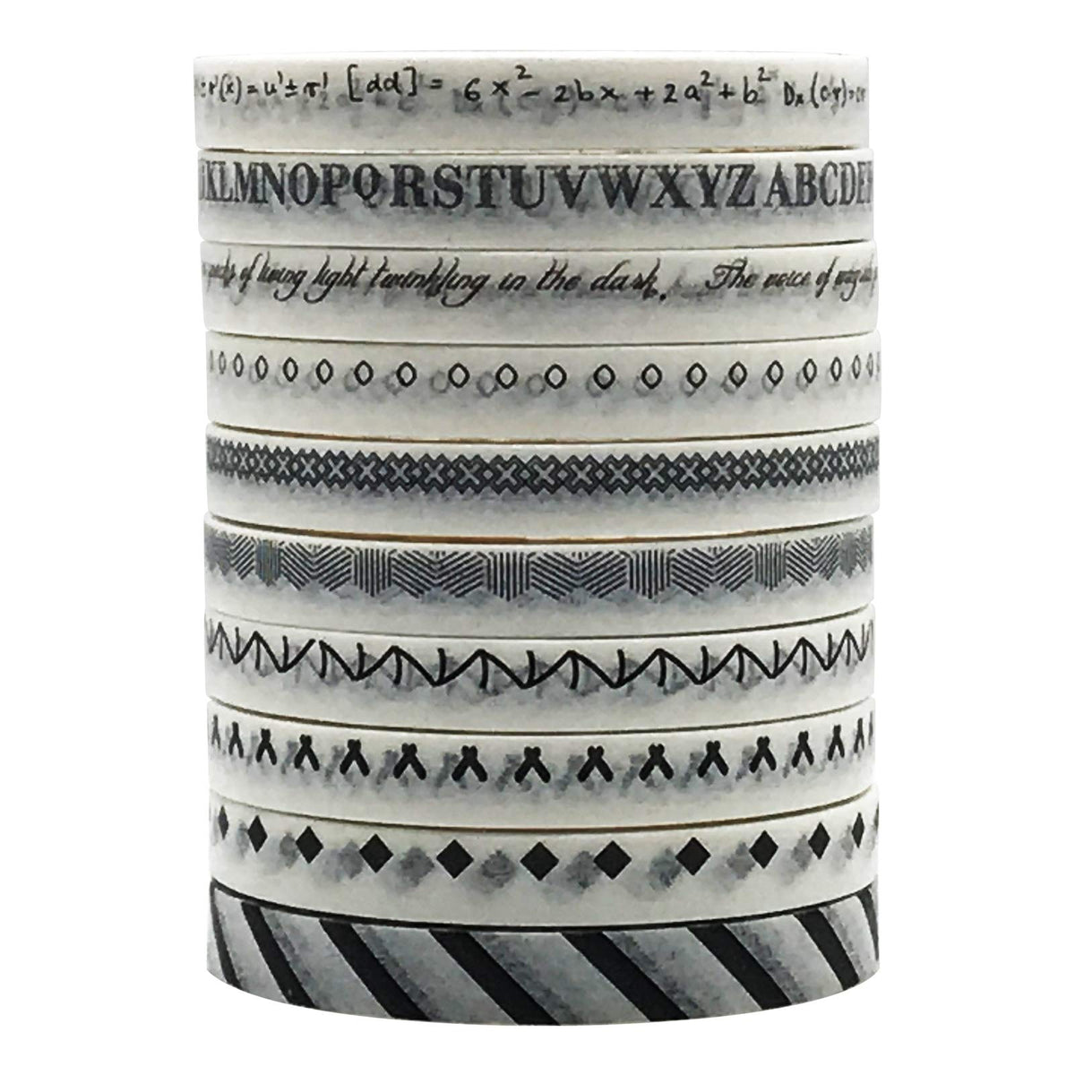ZMLSED 5mm Wide Slim Washi Tapes Set,10 Rolls Minimalist Black White Style Japanese Masking