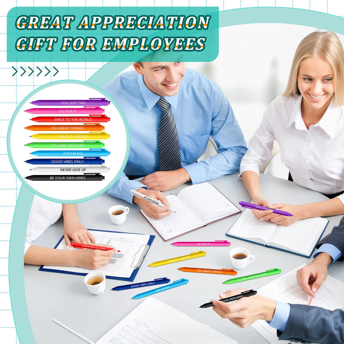 Crtiin 100 Pcs Inspirational Pens Bulk Rich Colors, Motivational