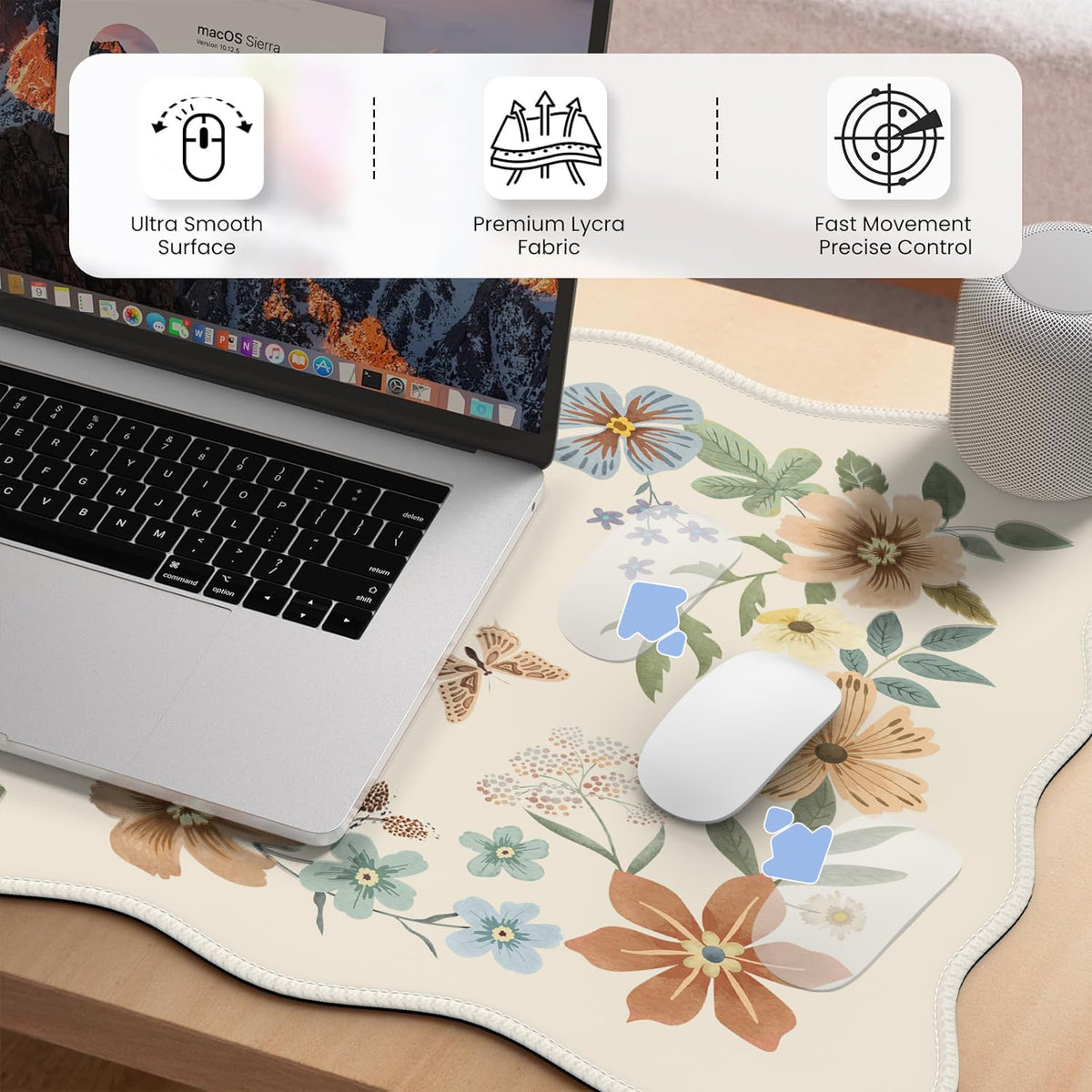 iCasso Desk Mat, Scalloped Desk Matt for Desktop, Cute XXL Large Mouse Pad, Anti-Slip Big Mousepad